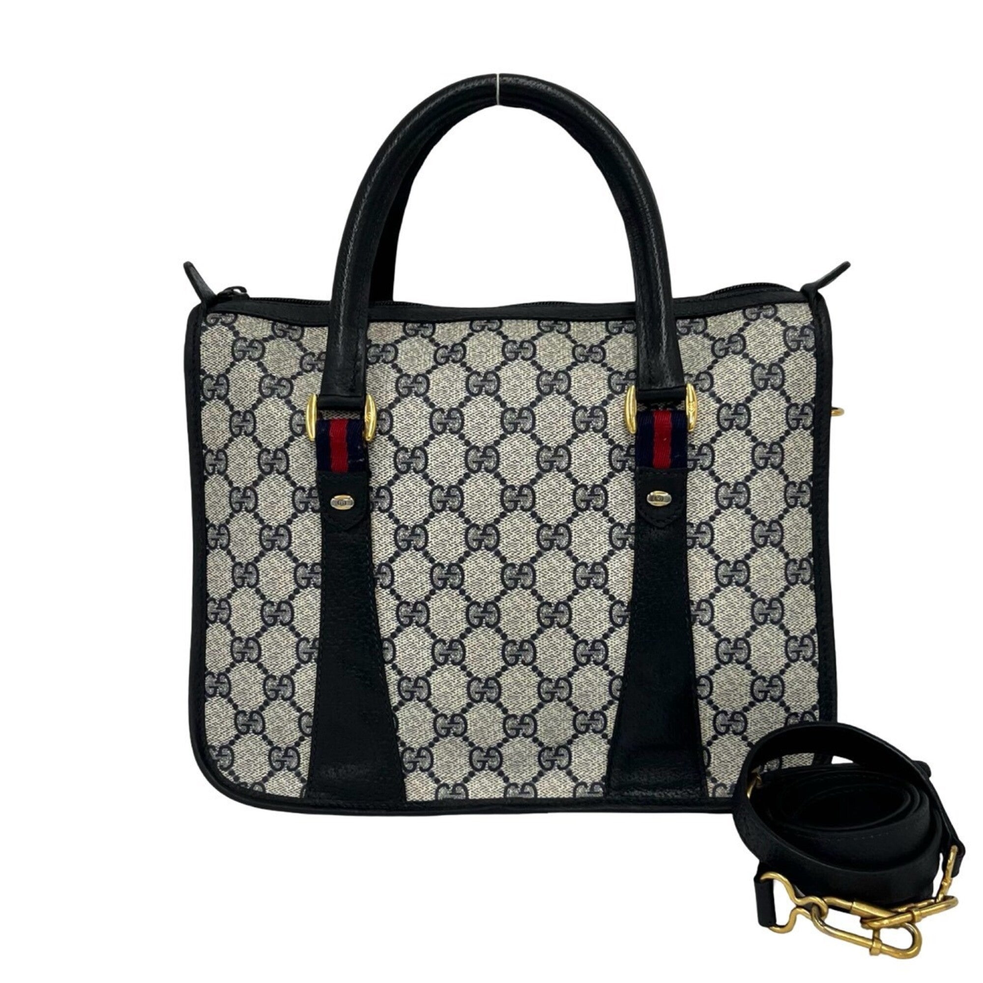 Gucci Navy Red Color Pvc Leather Handbag Shoulder Bag (Pre-Owned)