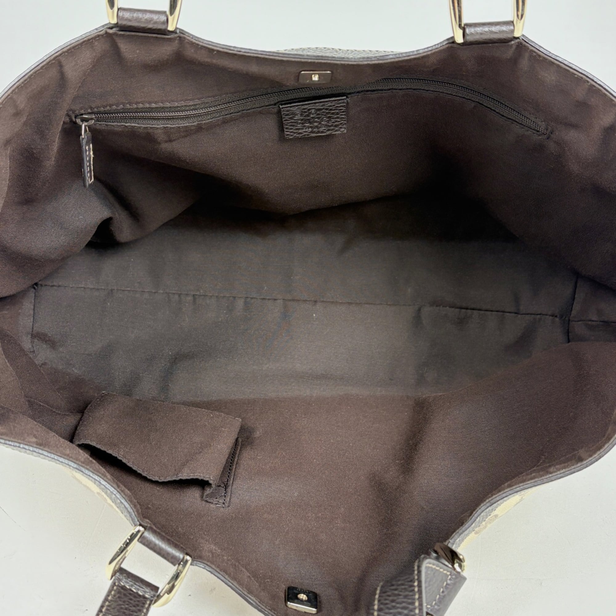 Gucci Brown Coated Canvas Leather Tote Bag (Pre-Owned)