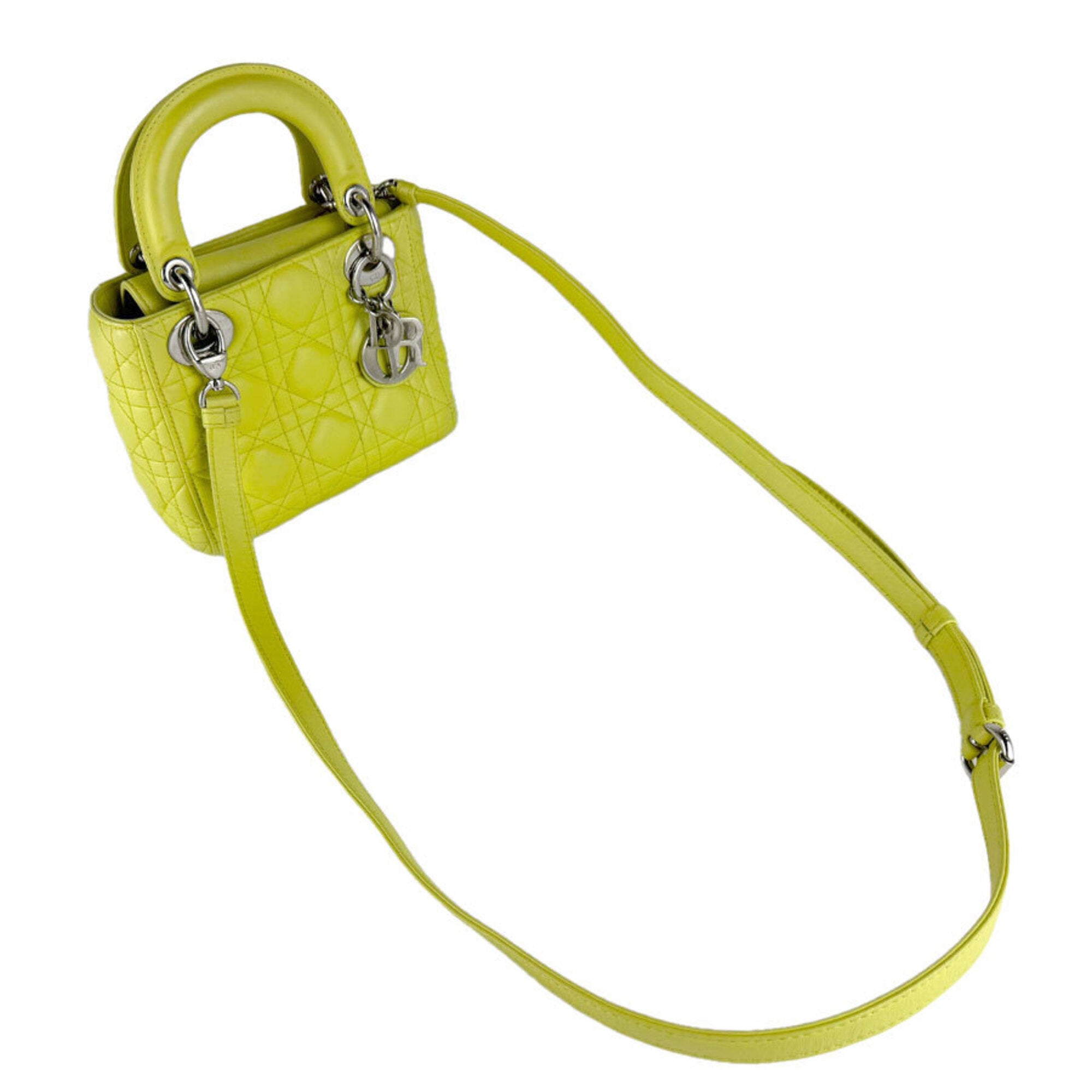 Christian Dior Green Yellow Leather Handbag Shoulder Bag (Pre-Owned)