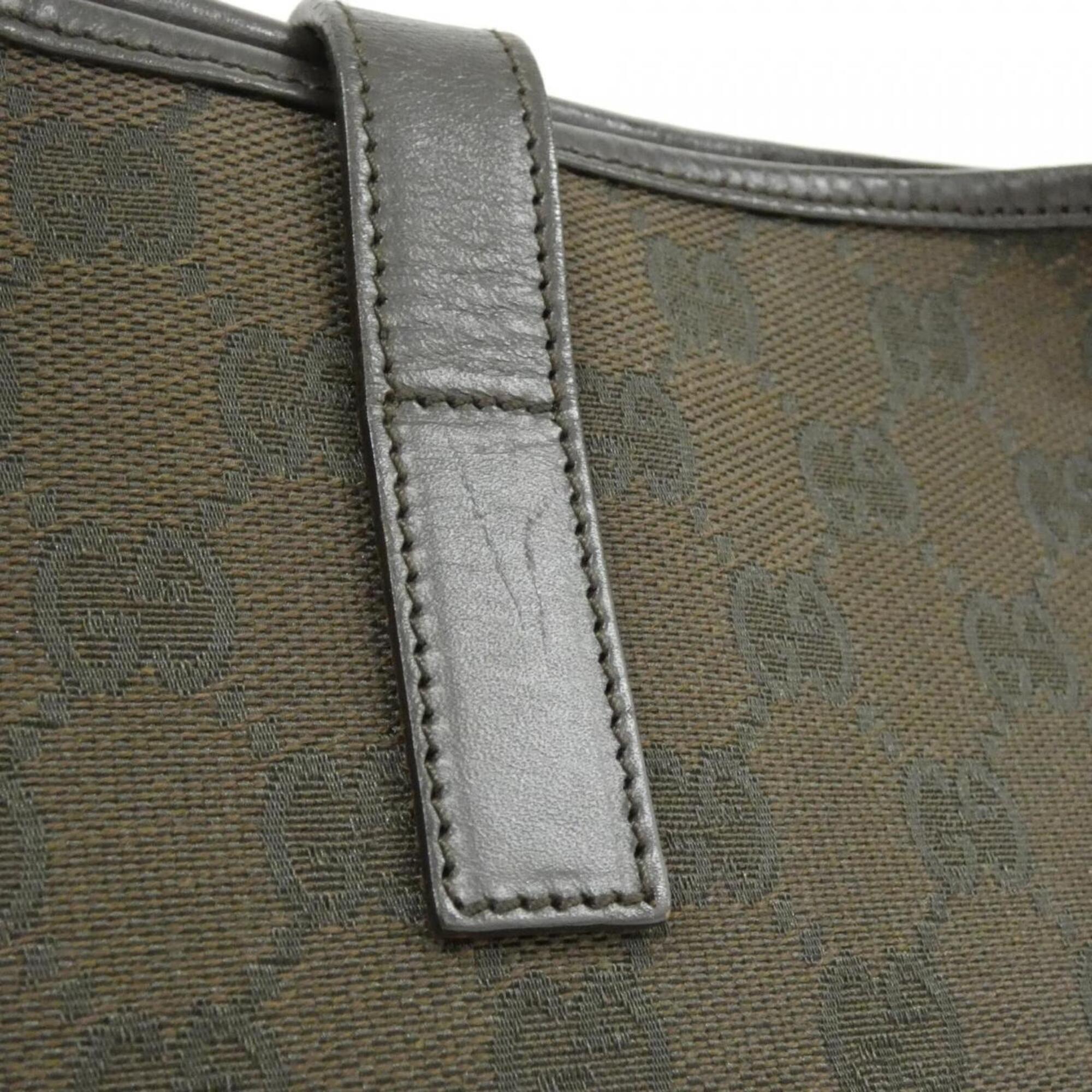 Gucci Dark Brown Gg Canvas Leather Shoulder Bag (Pre-Owned)