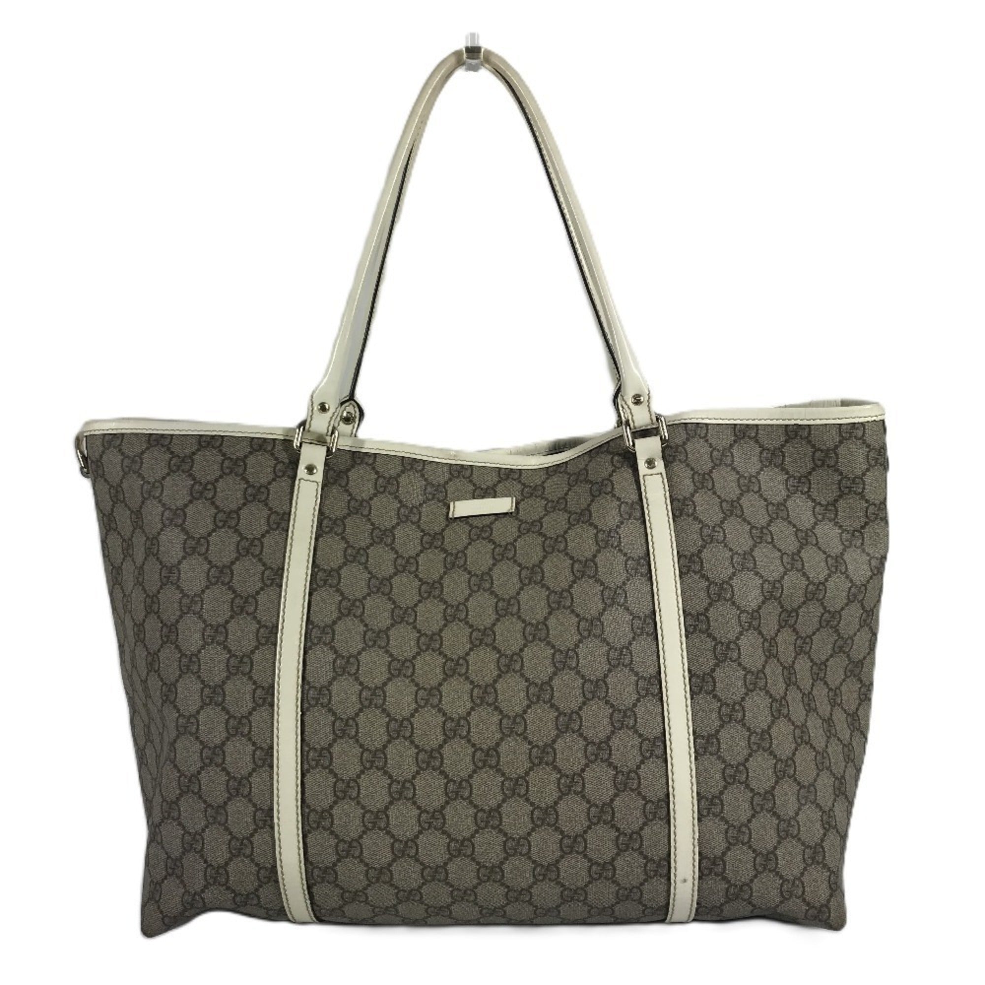 Gucci Beige White Gg Supreme Canvas Leather Shoulder Bag Tote Bag (Pre-Owned)