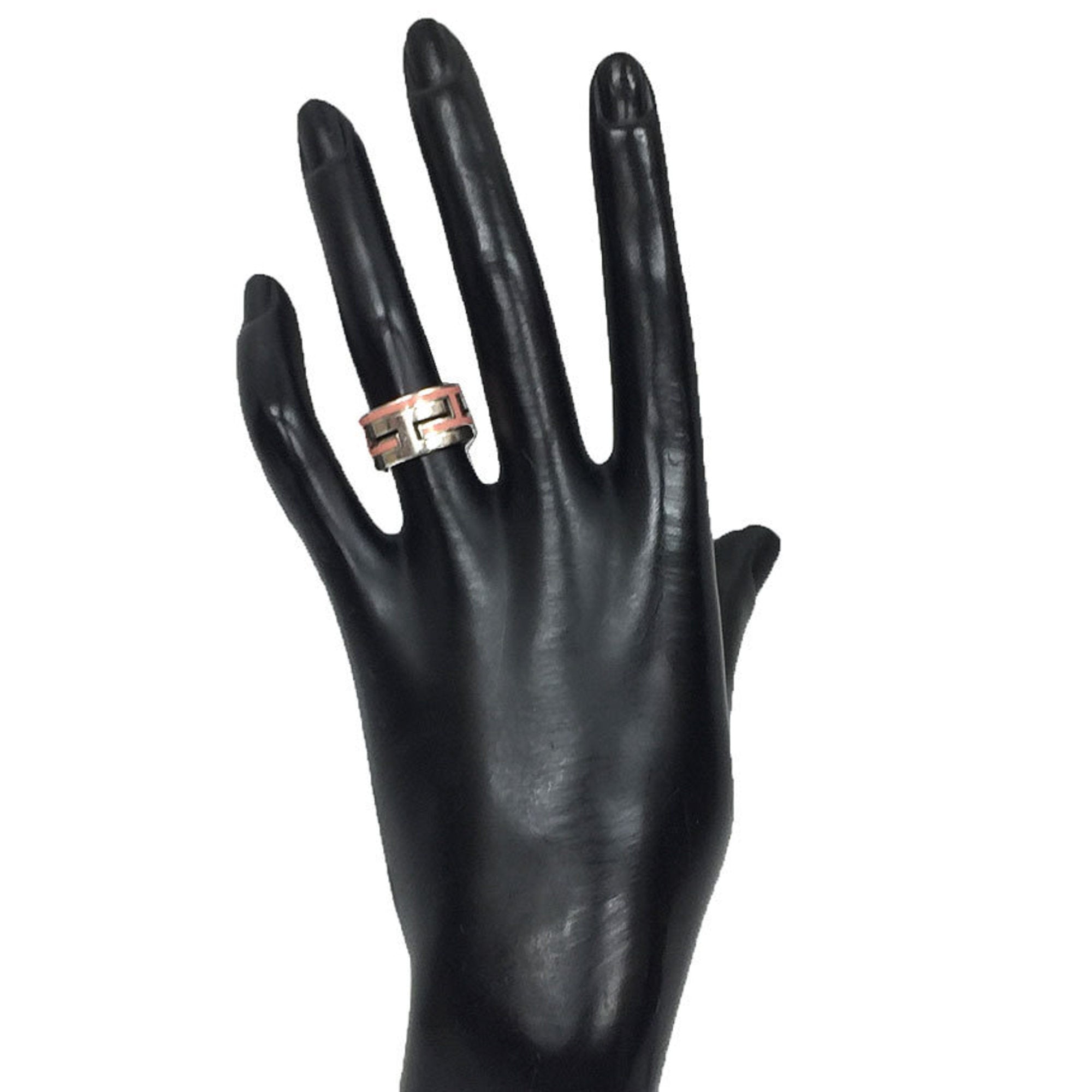 Hermes Pink Silver Lacquer Silver 925 Band Ring (Pre-Owned)