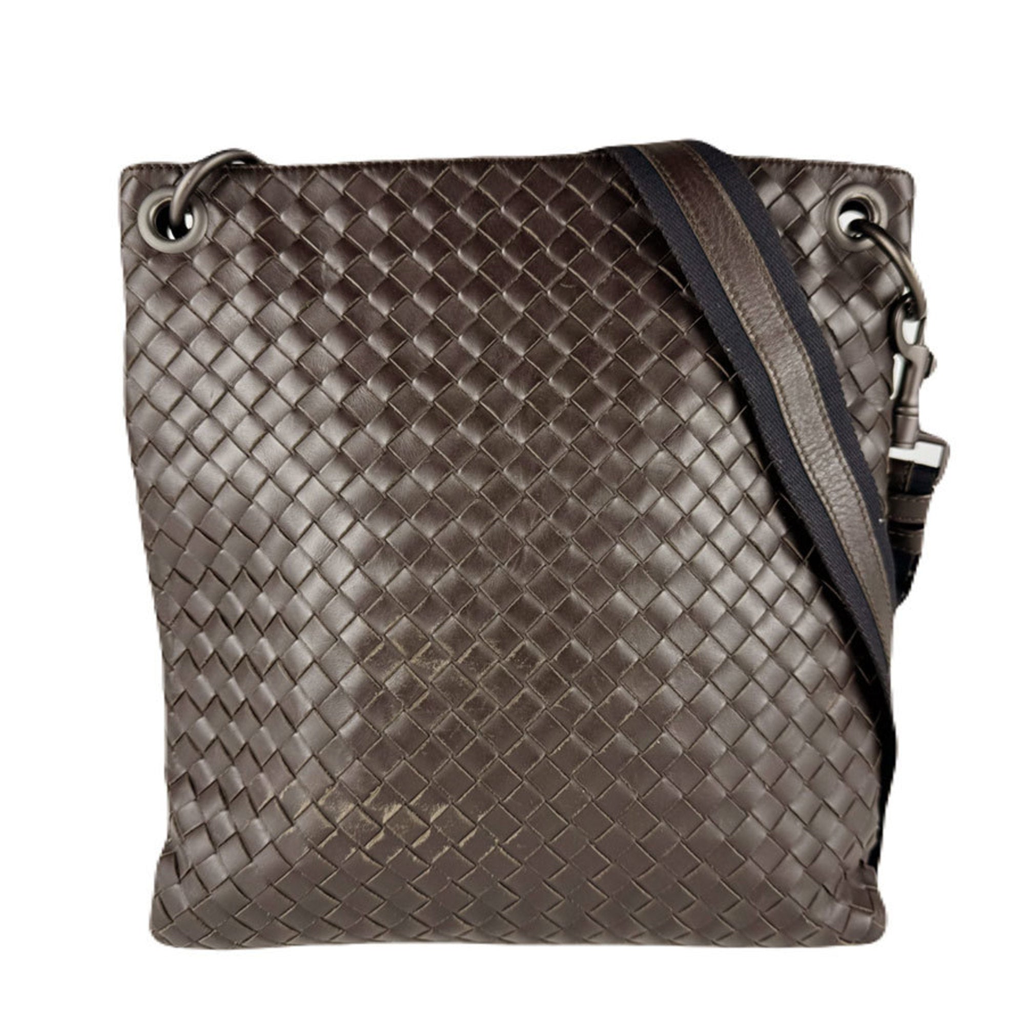 Bottega Veneta Intrecciato Black Brown Leather Shoulder Bag (Pre-Owned)
