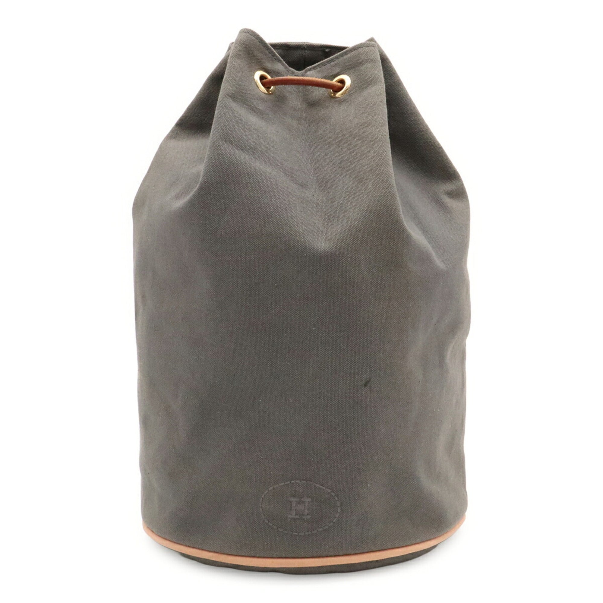 Hermes Gray Canvas Leather Shoulder Bag (Pre-Owned)