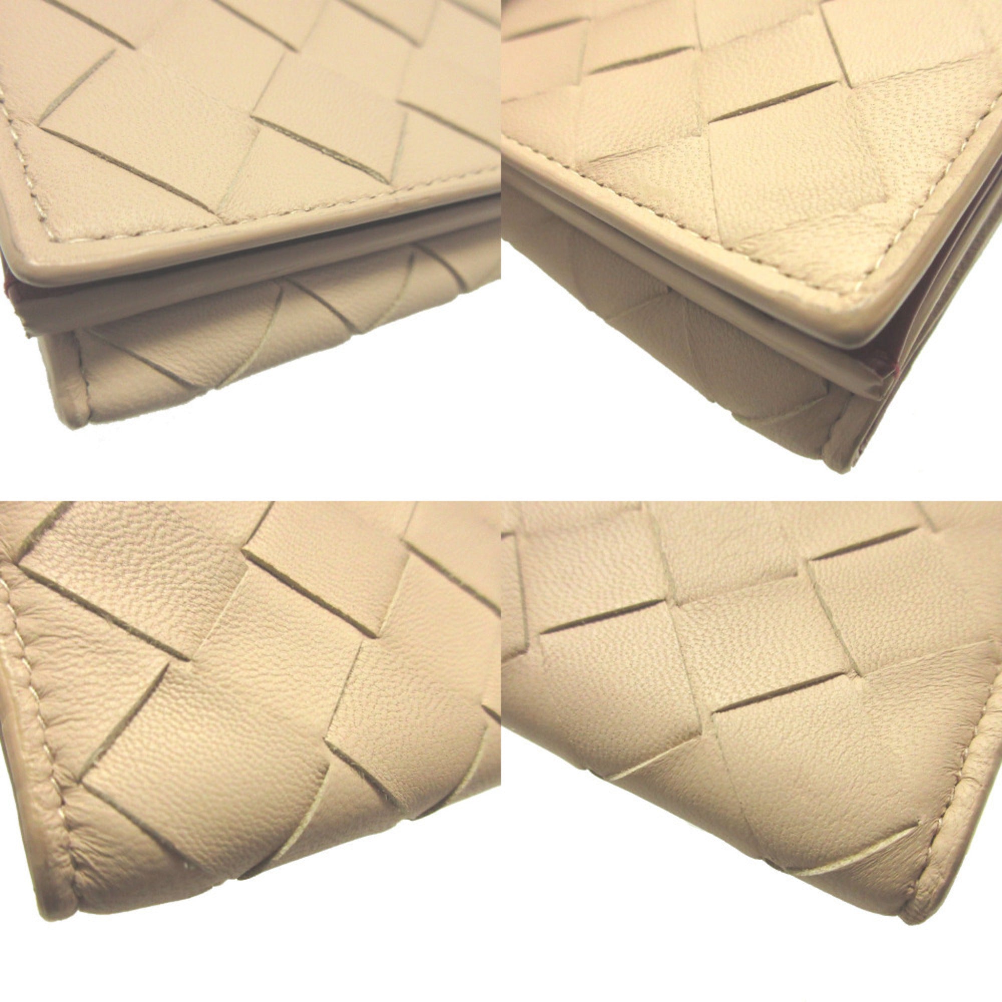 Bottega Veneta Beige Bordeaux Intrecciato Wallet (Tri-Fold) (Pre-Owned)