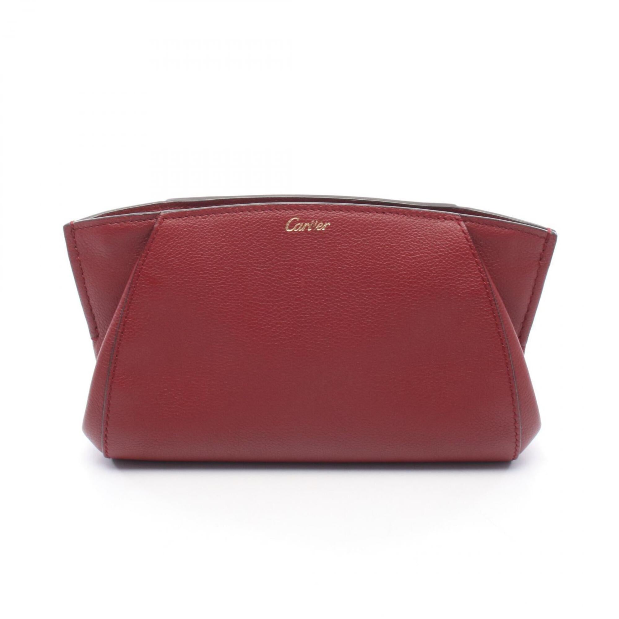 Cartier Bordeaux Leather Clutch Bag Handbag (Pre-Owned)