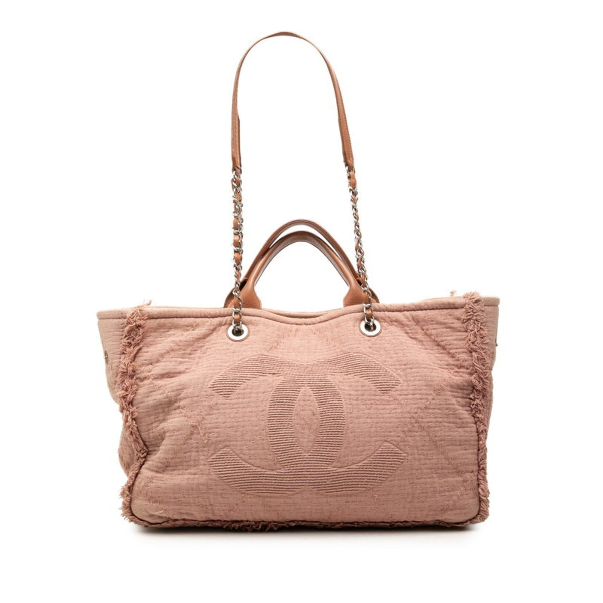 Chanel Pink Canvas Leather Shoulder Bag Tote Bag (Pre-Owned)
