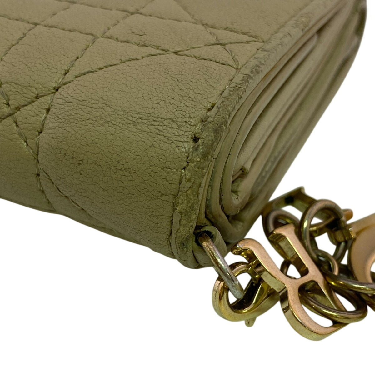 Christian Dior Lady Dior Beige Leather Wallet (Tri-Fold) (Pre-Owned)