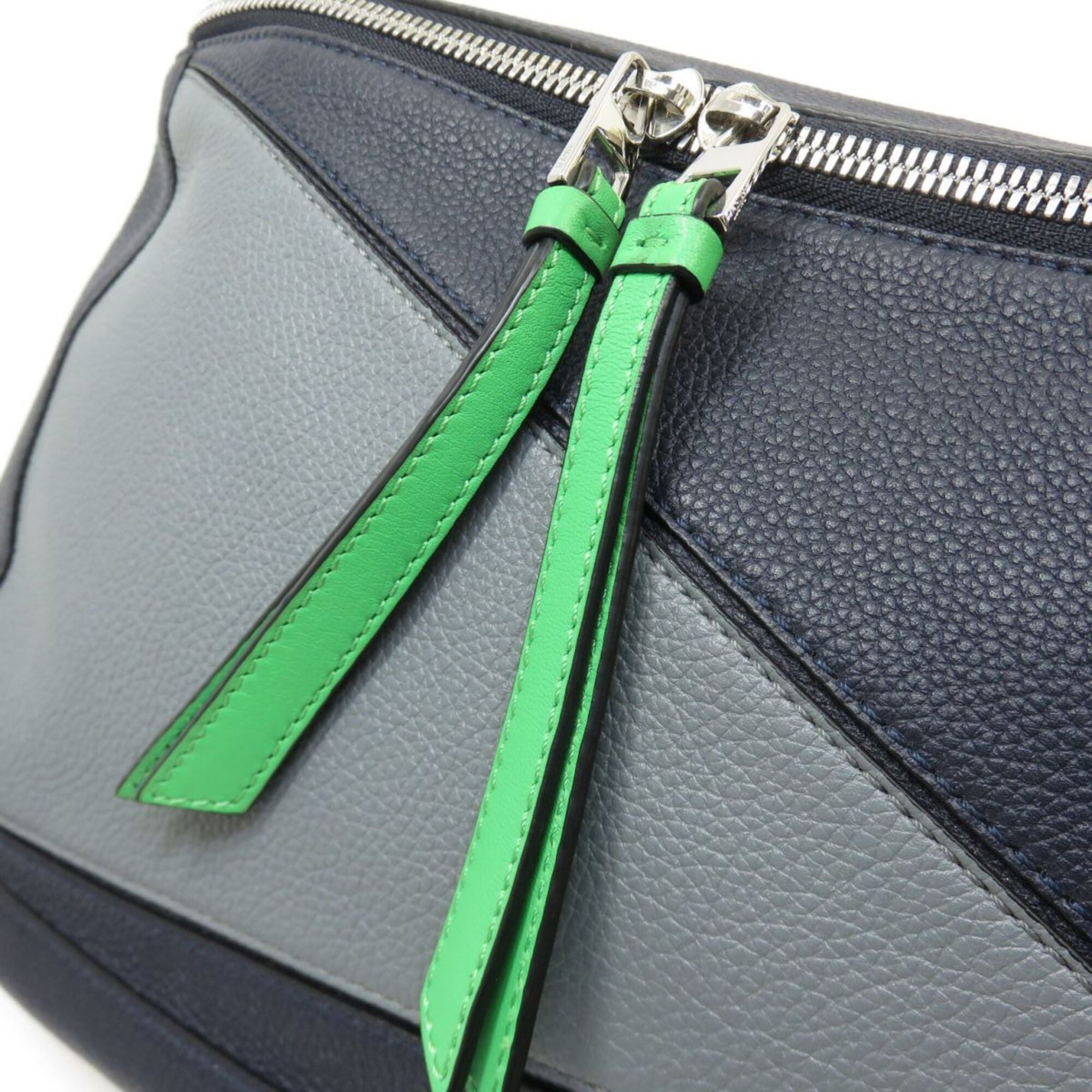 Loewe Gray Light Green Navy Leather Fanny Pack Sling Bag (Pre-Owned)