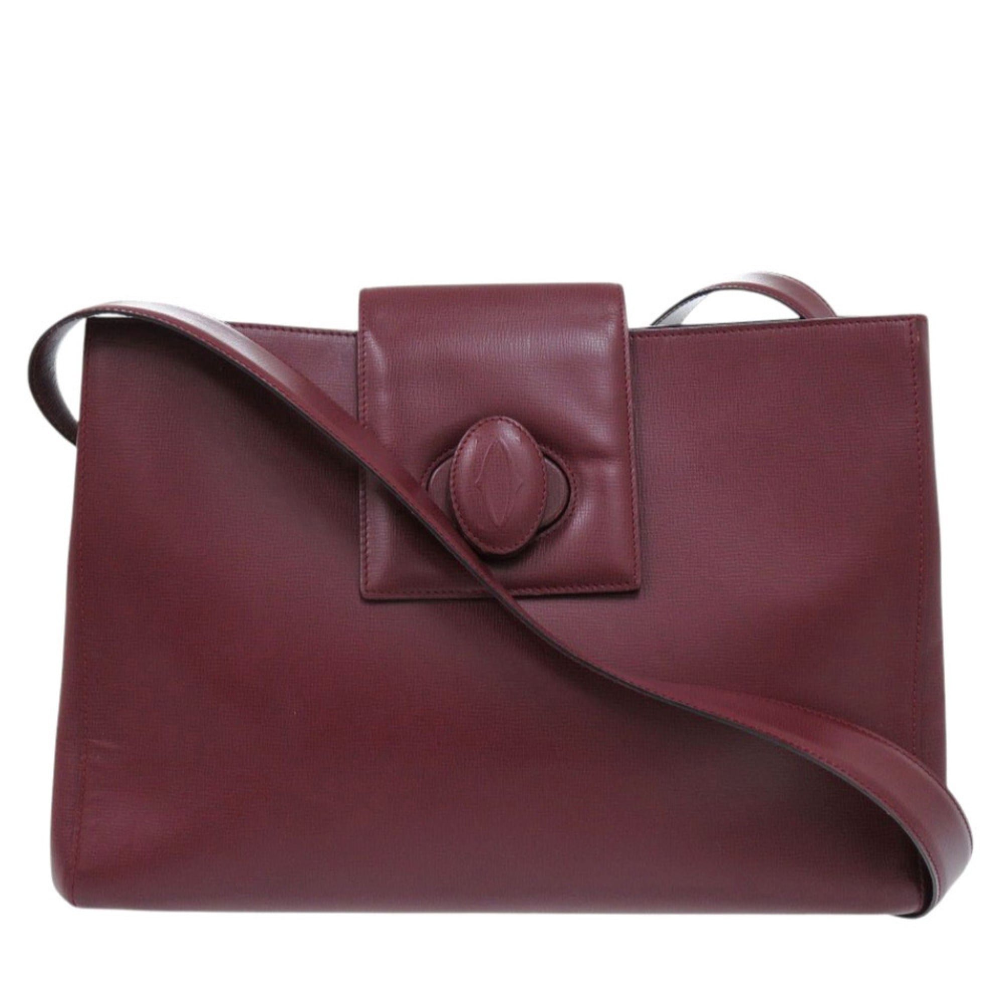 Cartier Bordeaux Red Color Leather Shoulder Bag (Pre-Owned)