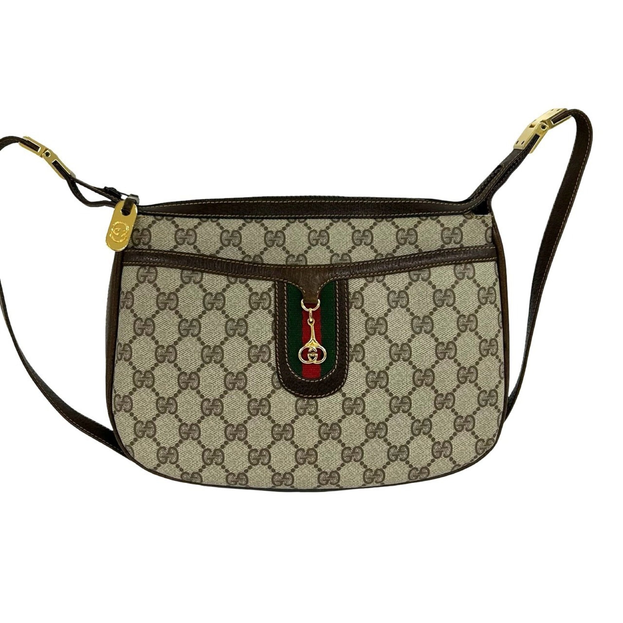 Gucci Brown Green Red Color Leather Pvc Shoulder Bag (Pre-Owned)