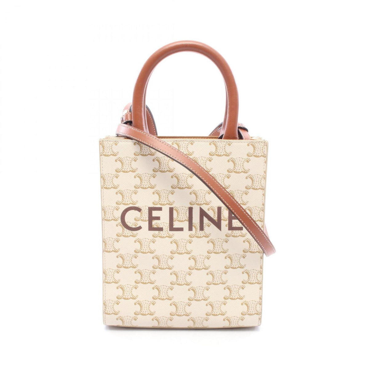 Celine Brown White Coated Canvas Leather Handbag (Pre-Owned)