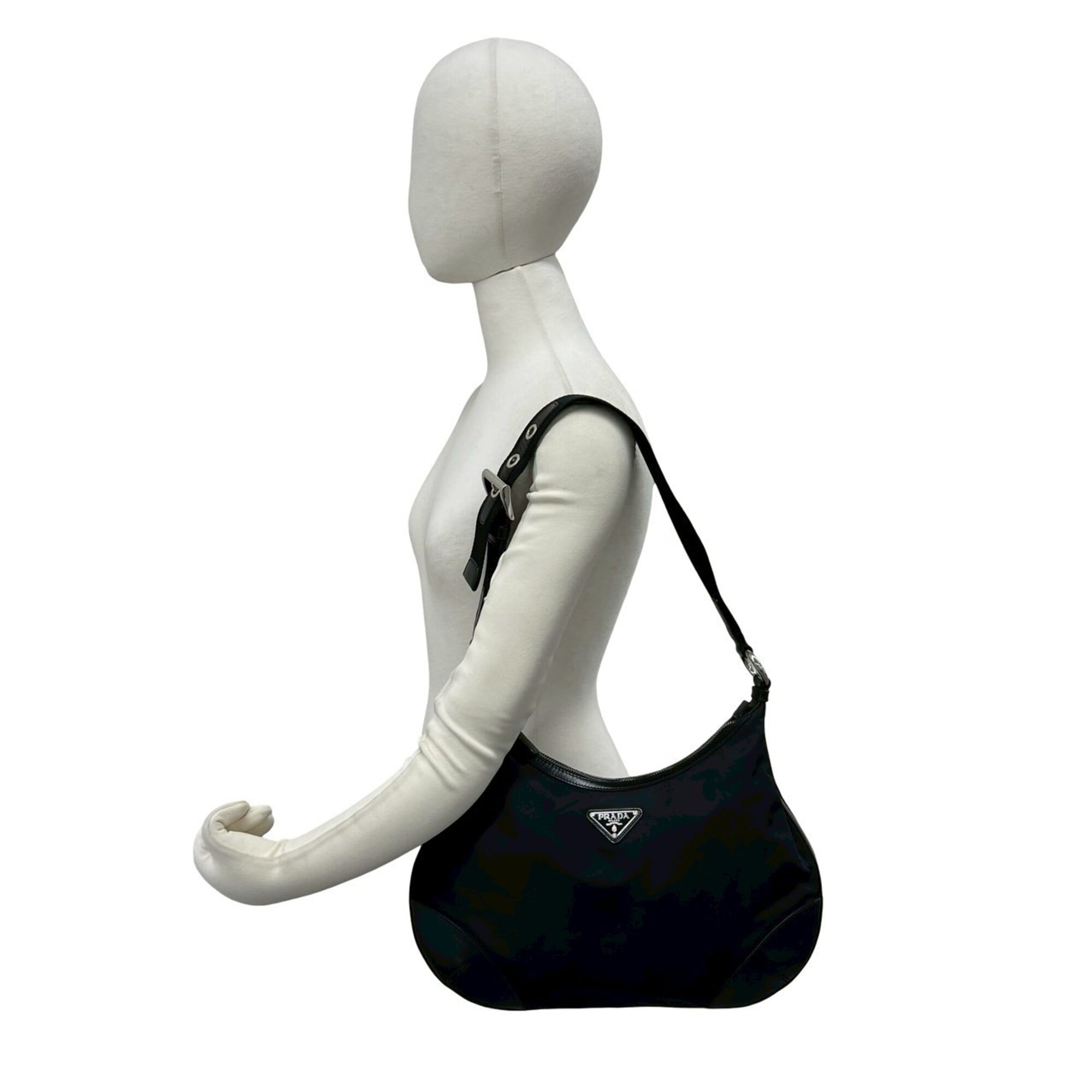 Prada Black Nylon Leather Shoulder Bag Tote Bag (Pre-Owned)