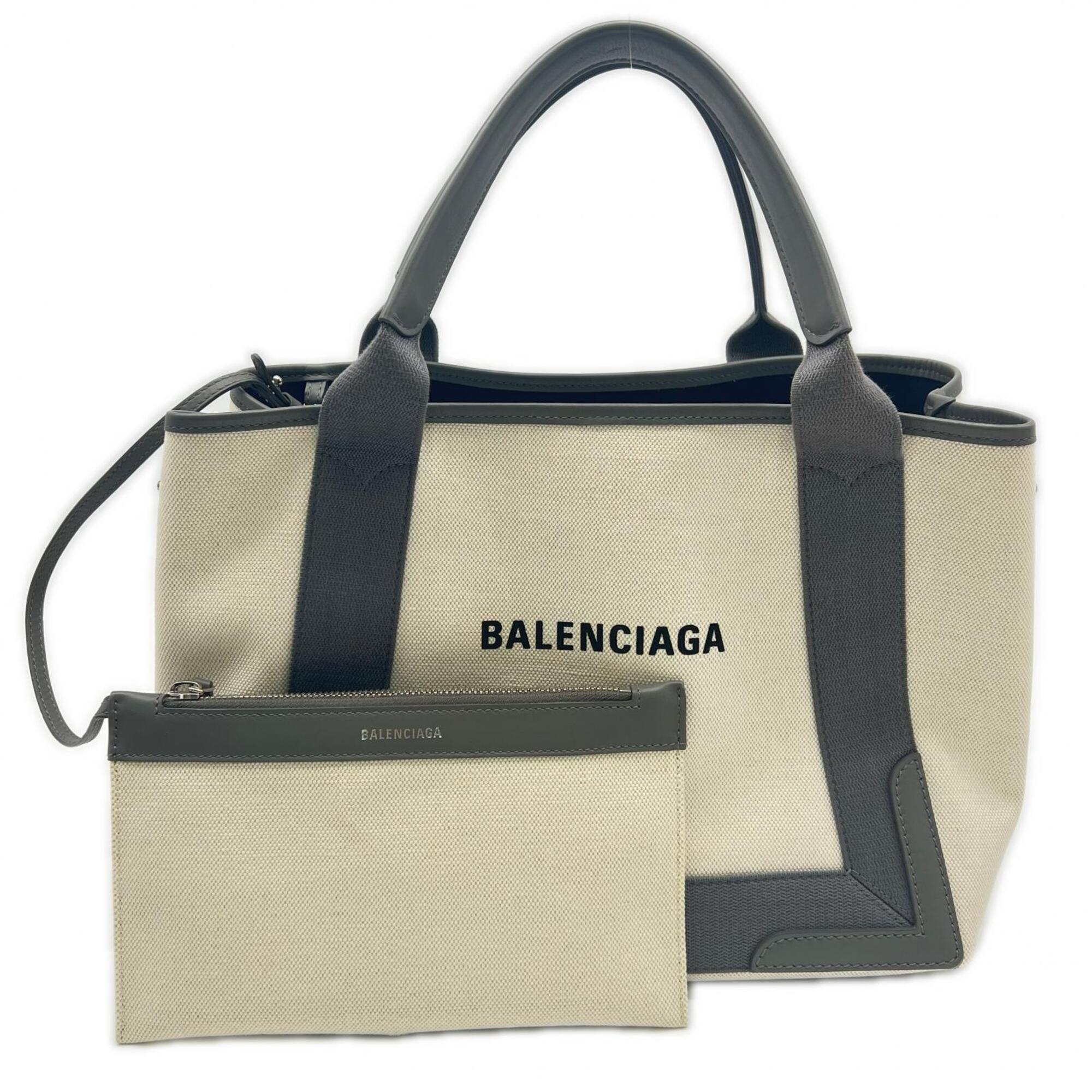 Balenciaga Gray Canvas Leather Pouch Tote Bag (Pre-Owned)