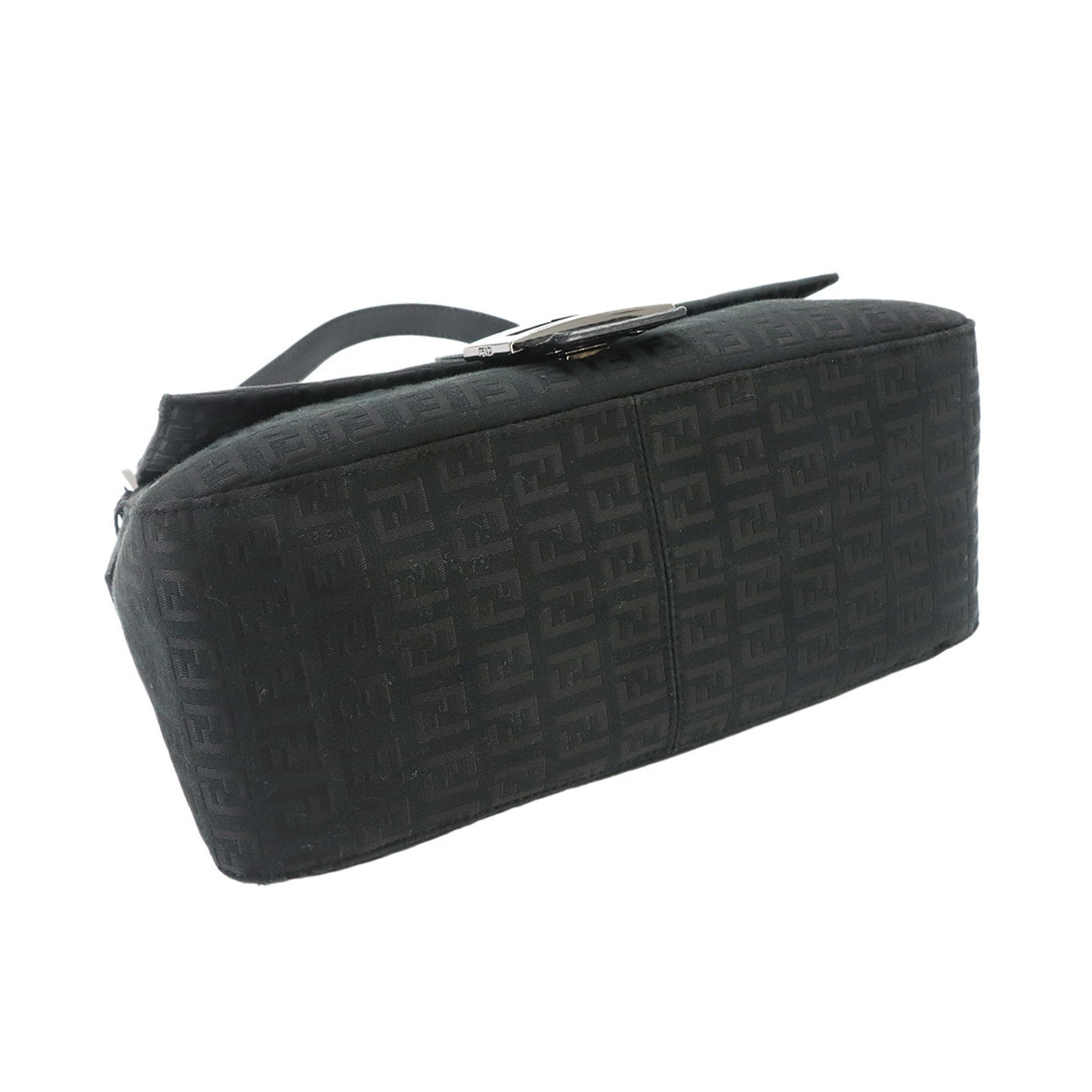Fendi Zucchino Black Canvas Leather Baguette Bag Handbag Shoulder Bag (Pre-Owned)