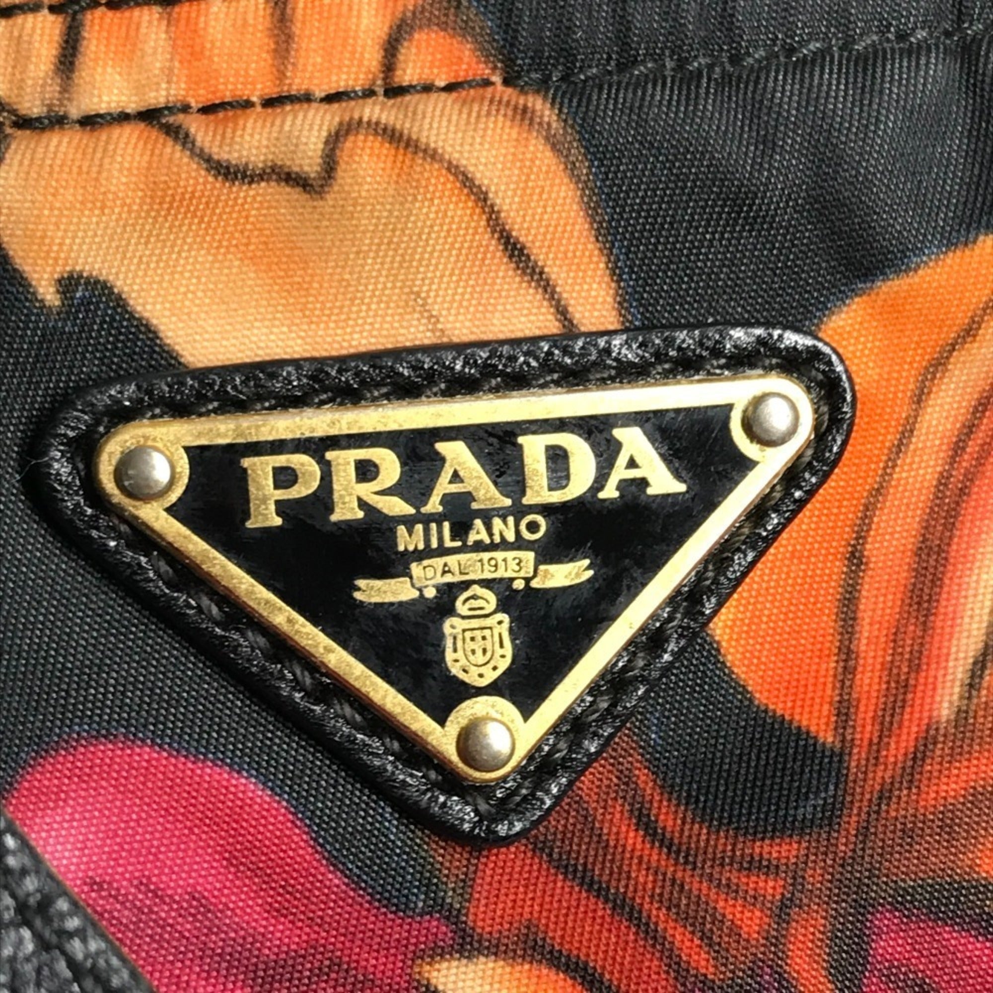 Prada Black Multi-Color Leather Nylon Handbag Shoulder Bag Tote Bag (Pre-Owned)