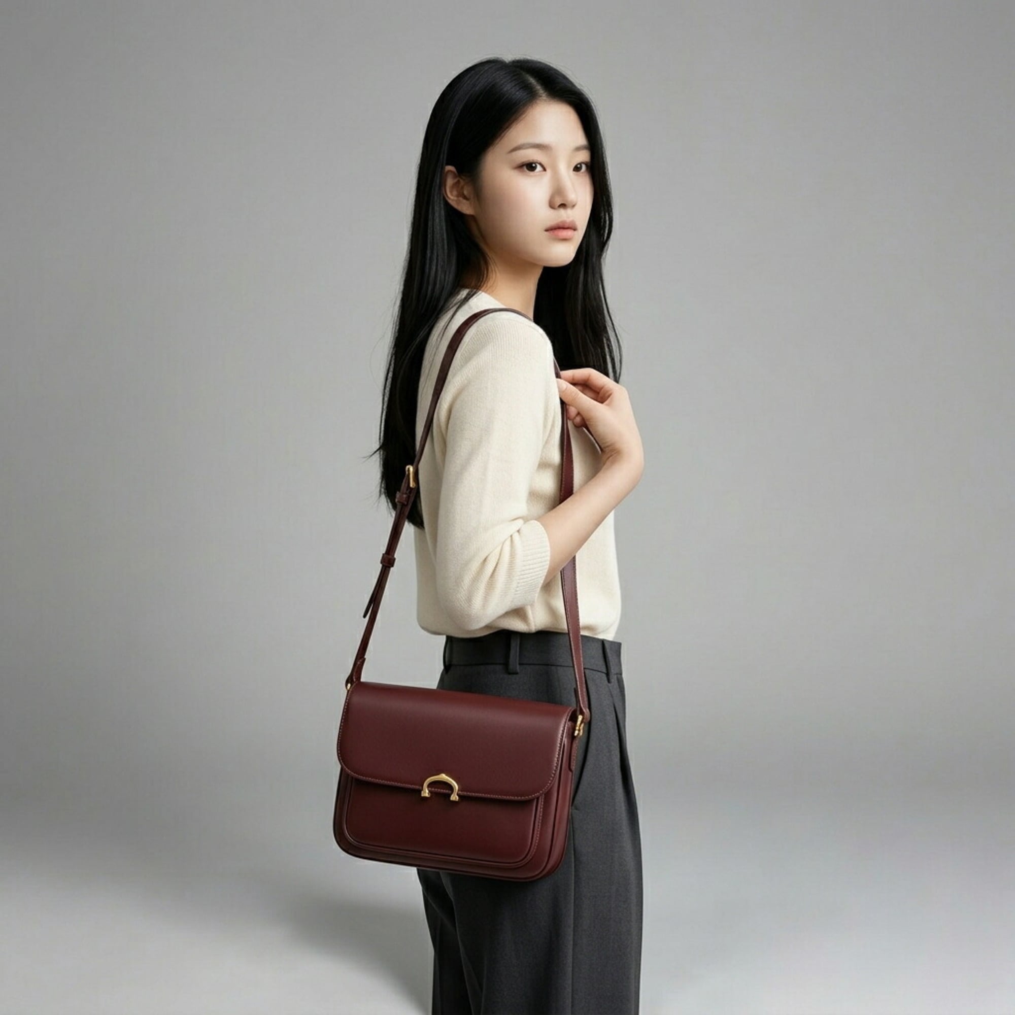 Cartier Bordeaux Leather Shoulder Bag (Pre-Owned)