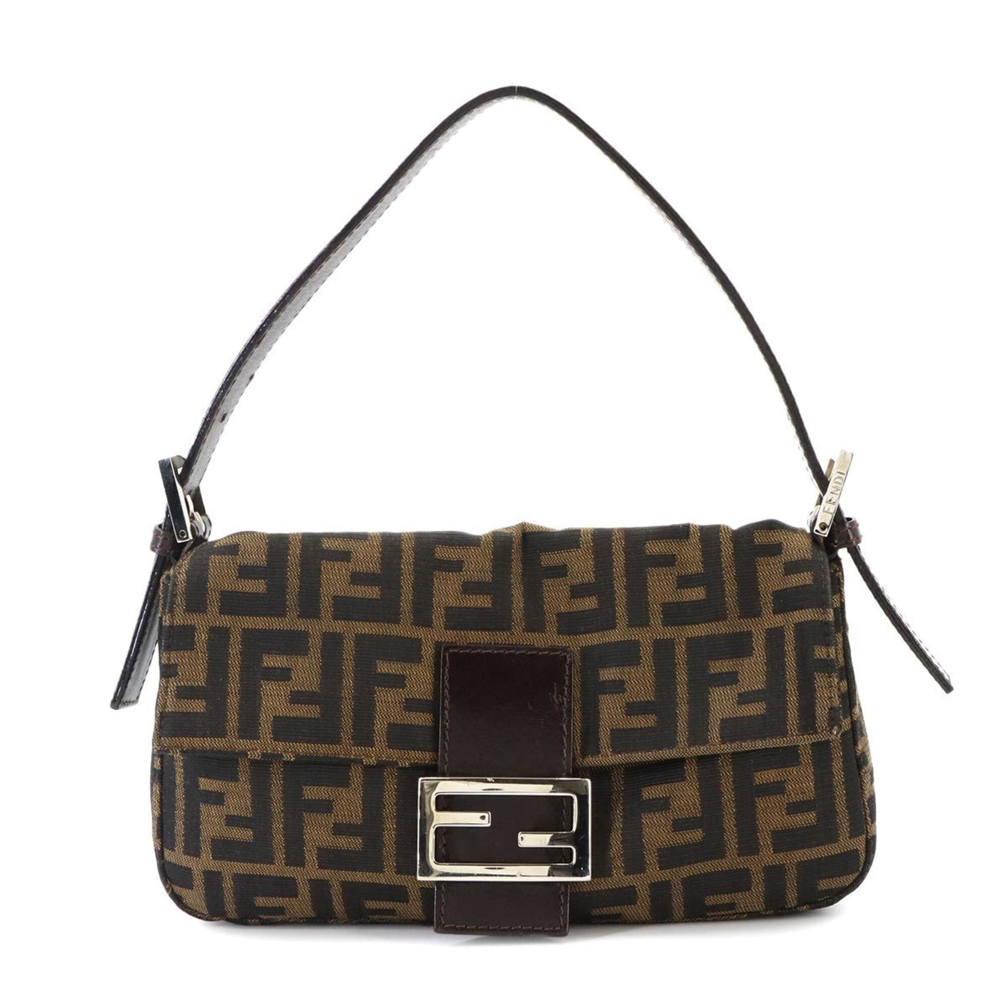 Fendi Zucca Brown Canvas Leather Baguette Bag Handbag Shoulder Bag (Pre-Owned)