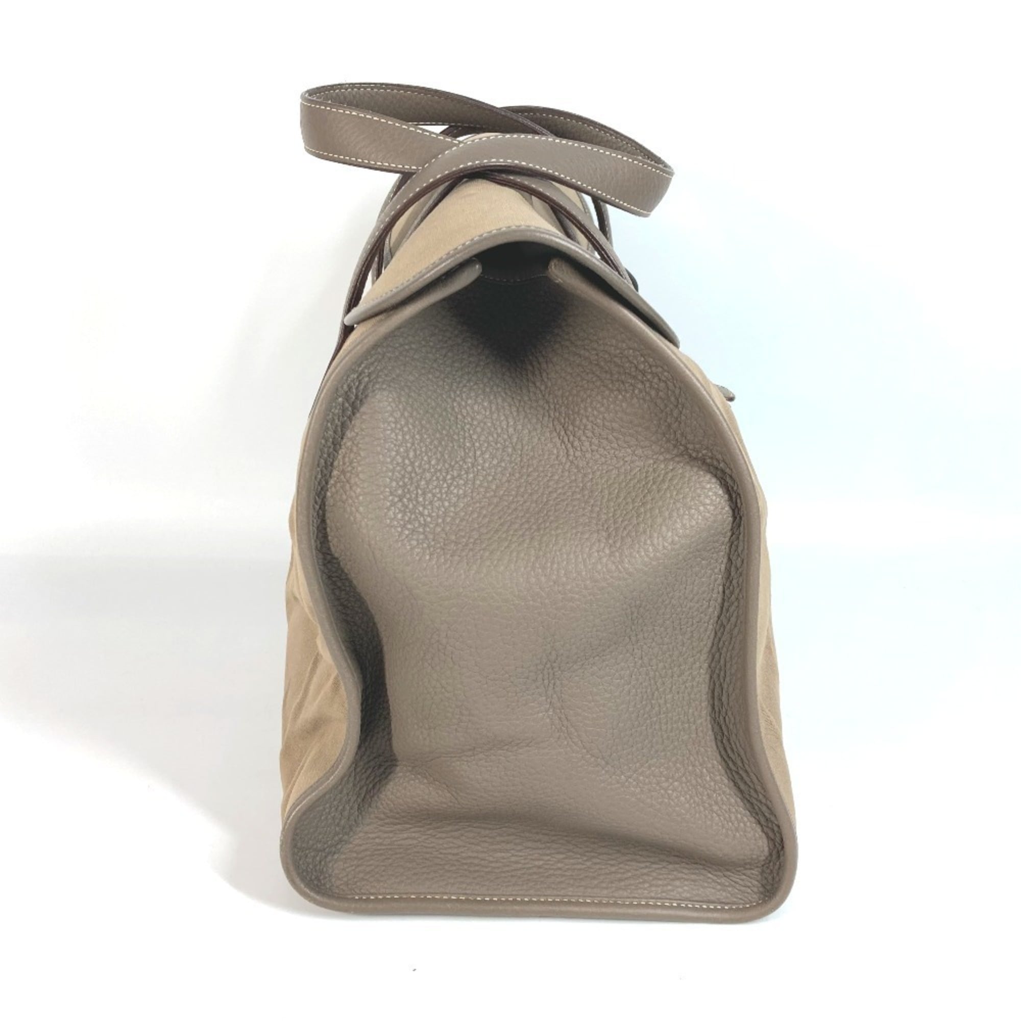 Hermes Gray Leather Canvas Boston Bag Handbag Tote Bag (Pre-Owned)