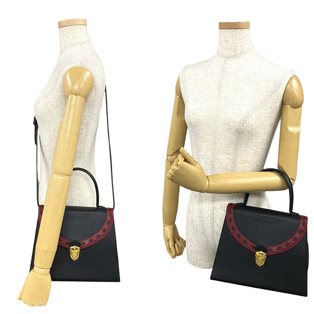 Yves Saint Laurent Black Red Color Leather Handbag Shoulder Bag (Pre-Owned)