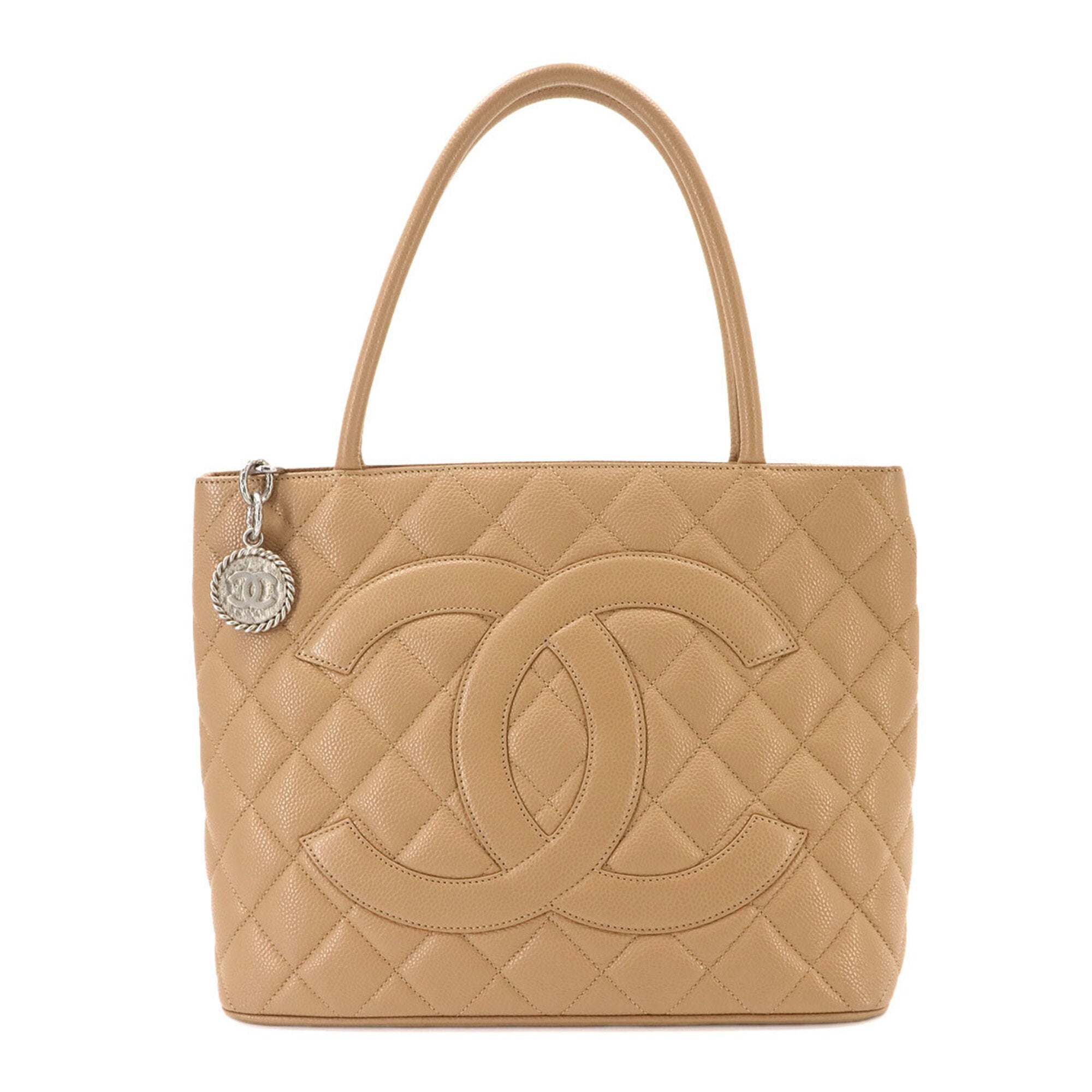 Chanel Beige Grained Calfskin Handbag Tote Bag (Pre-Owned)