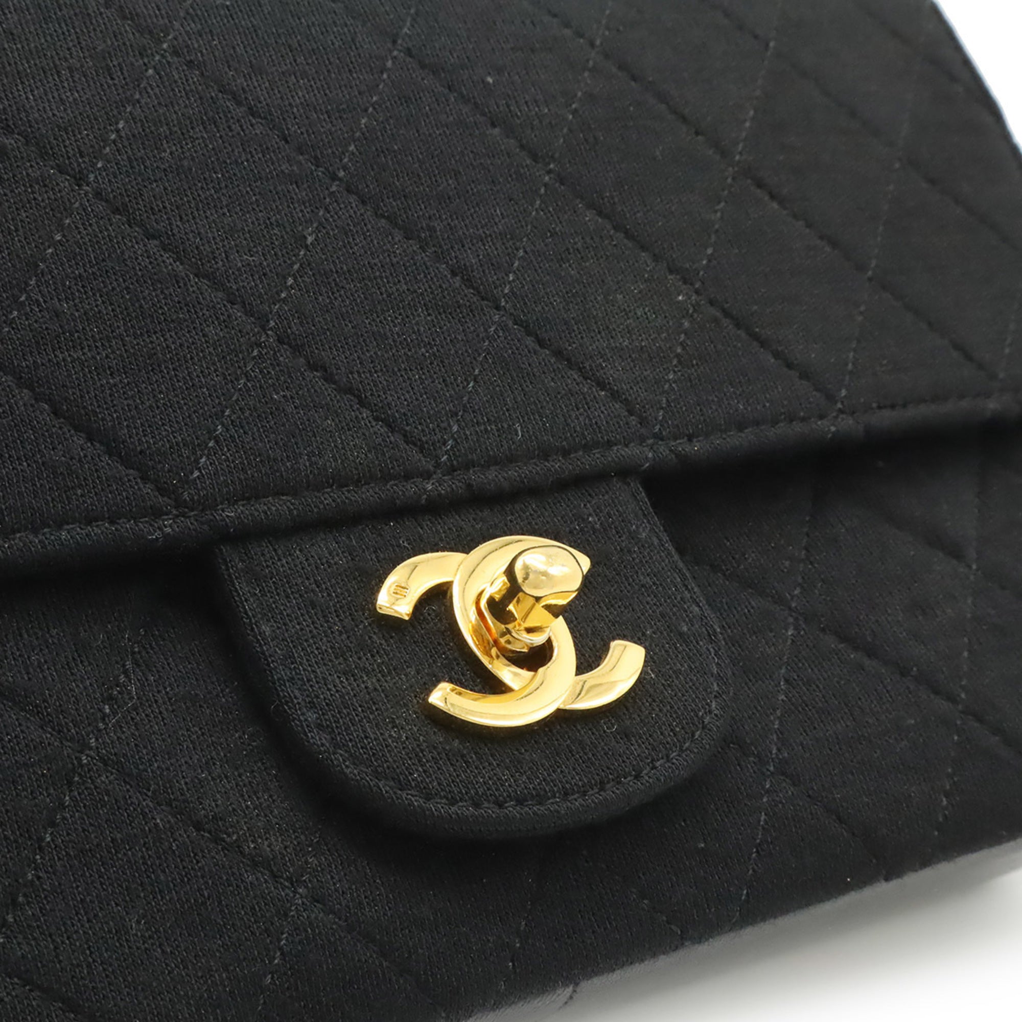 Chanel Matelasse Black Cotton Jacquard Leather Shoulder Bag (Pre-Owned)