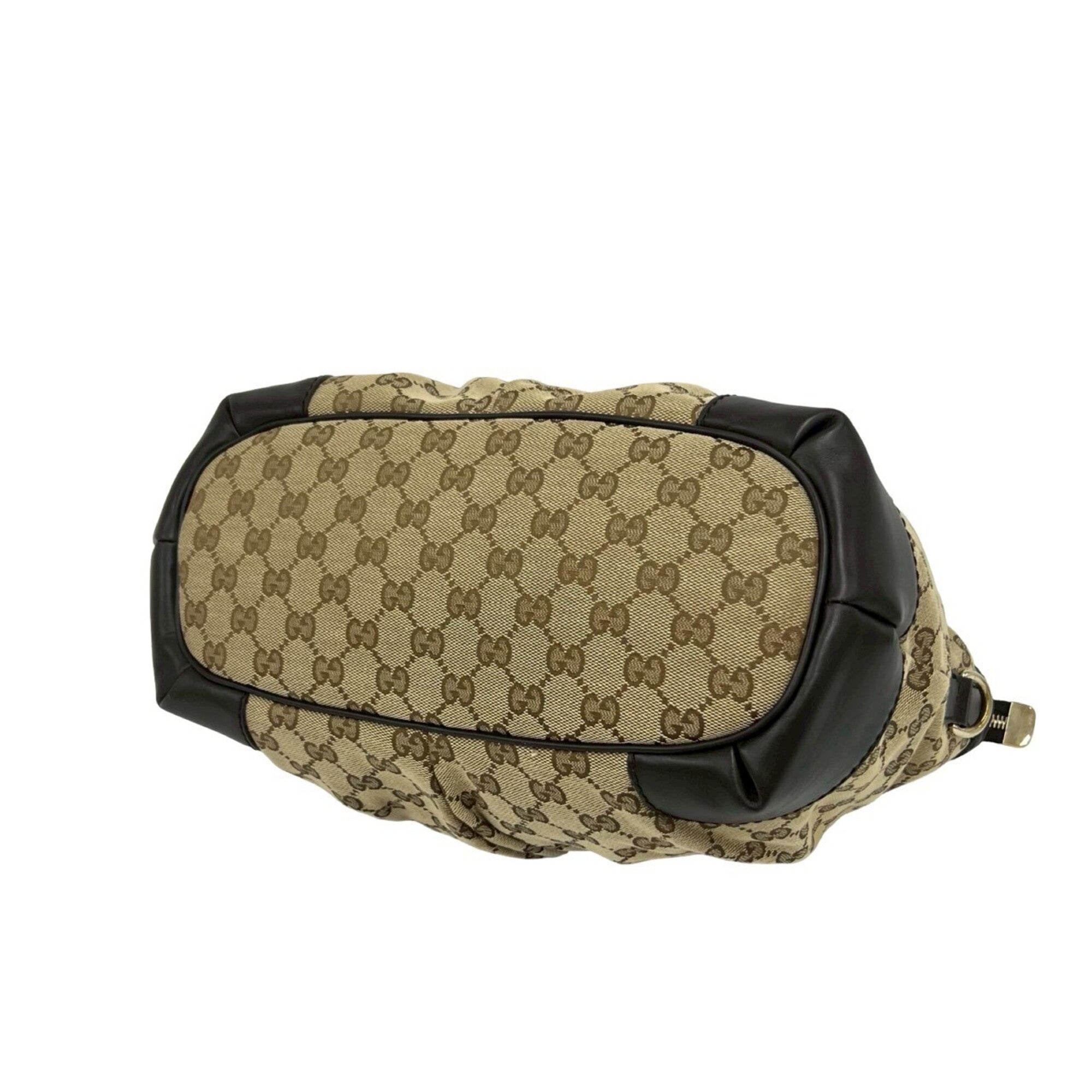 Gucci Beige Brown Canvas Leather Handbag Shoulder Bag Tote Bag (Pre-Owned)