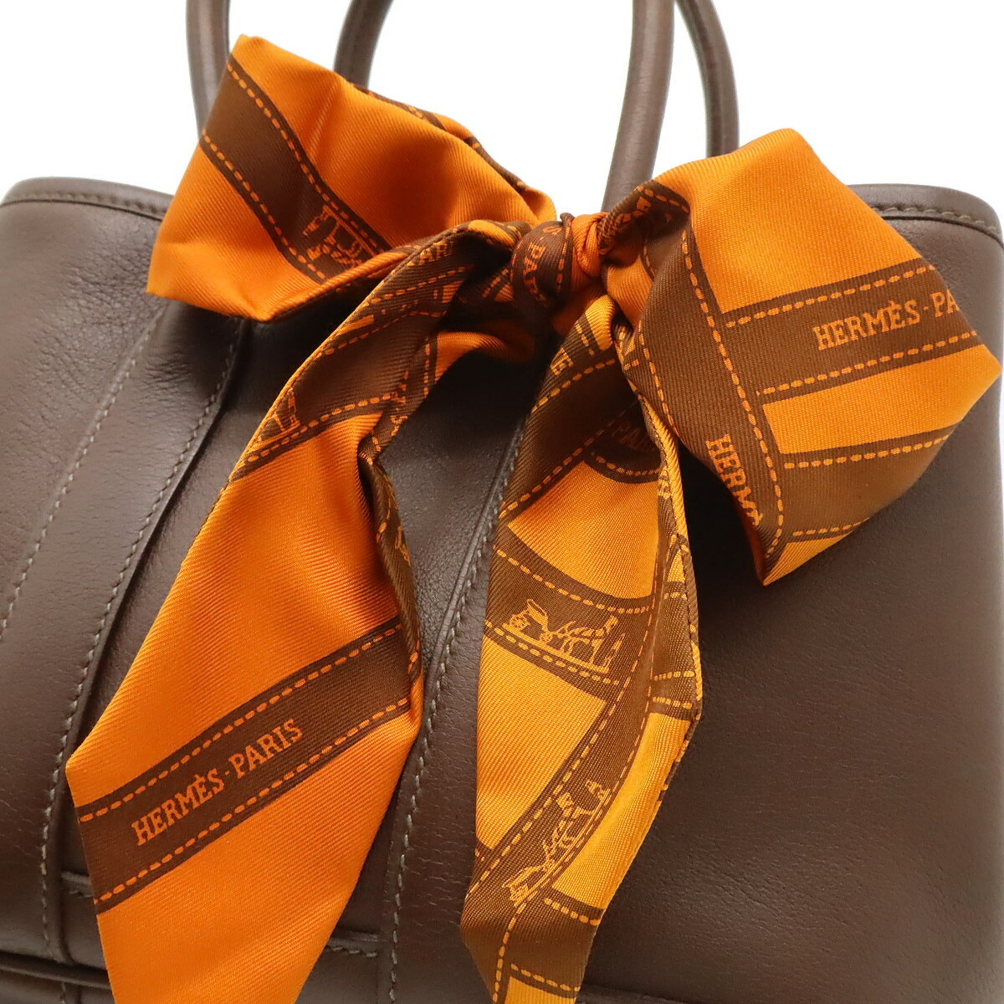 Hermes Garden Brown Havane Orange Swift Leather Silk Handbag (Pre-Owned)
