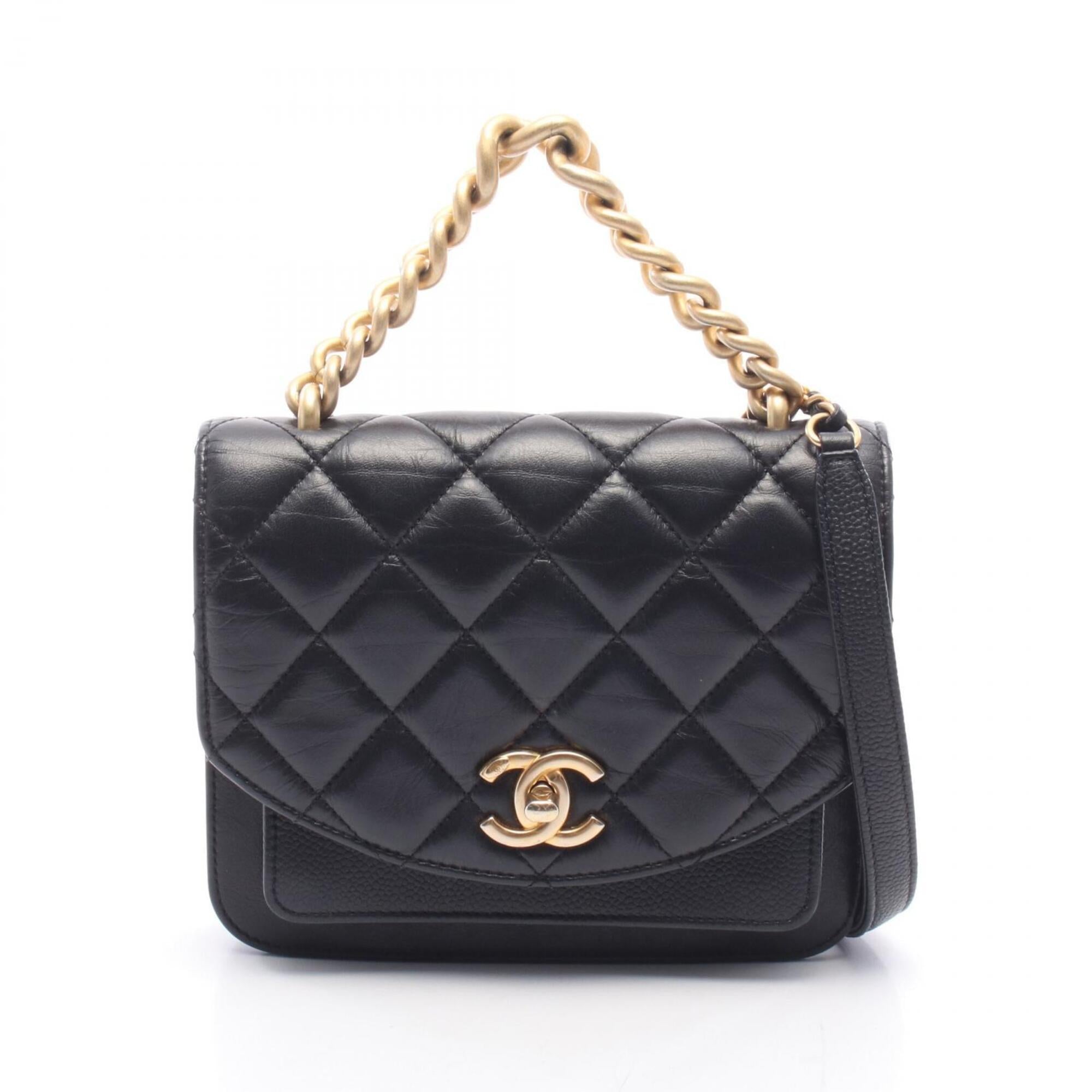 Chanel Matelasse Black Leather Handbag Shoulder Bag (Pre-Owned)