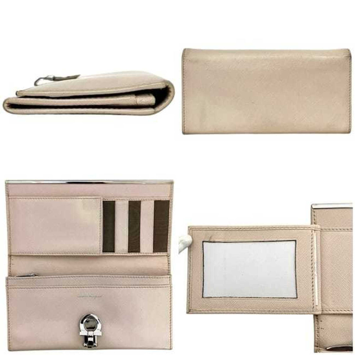 Salvatore Ferragamo Beige Leather Long Wallet (Bi-Fold) (Pre-Owned)