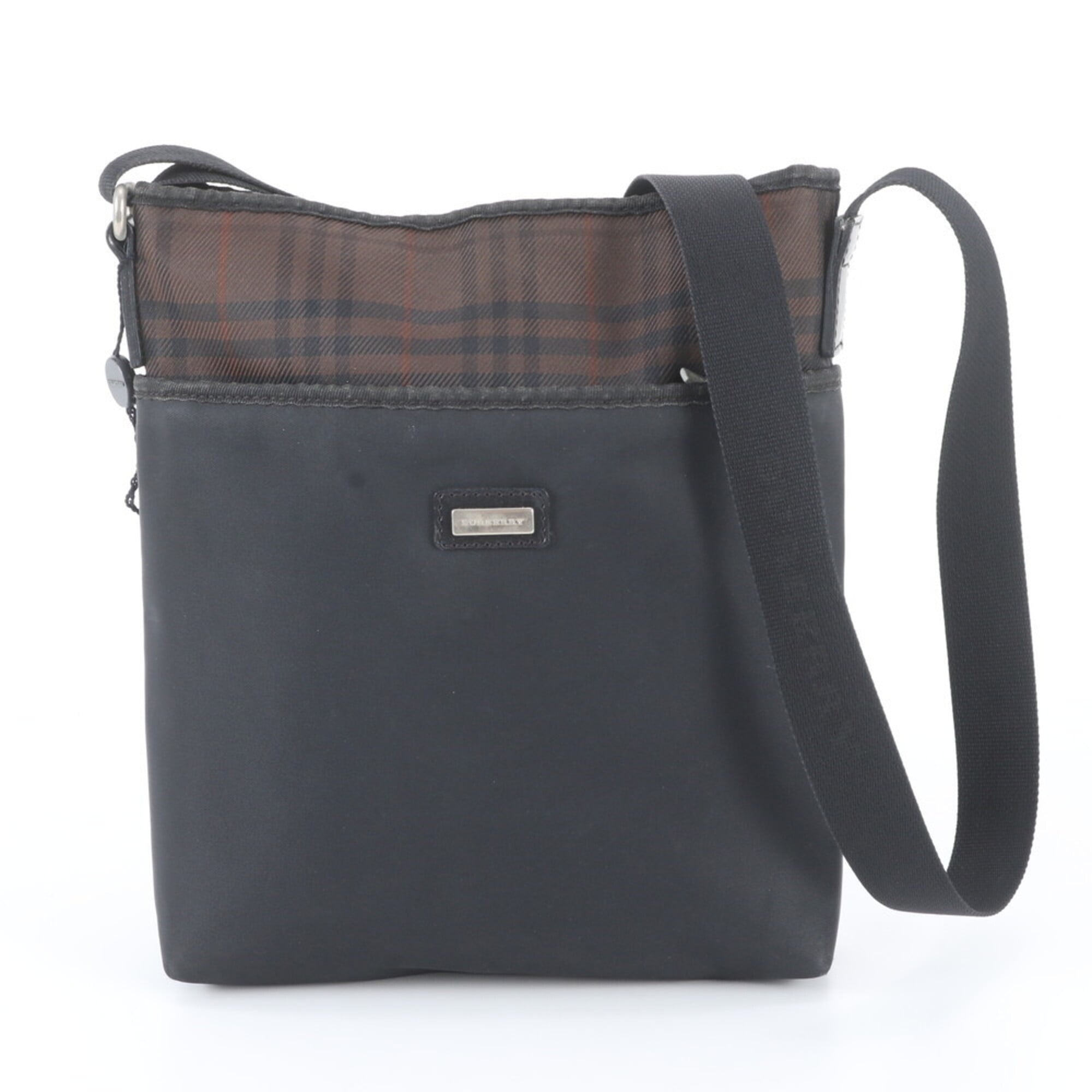 Burberry Black Leather Canvas Messenger Bag Shoulder Bag (Pre-Owned)