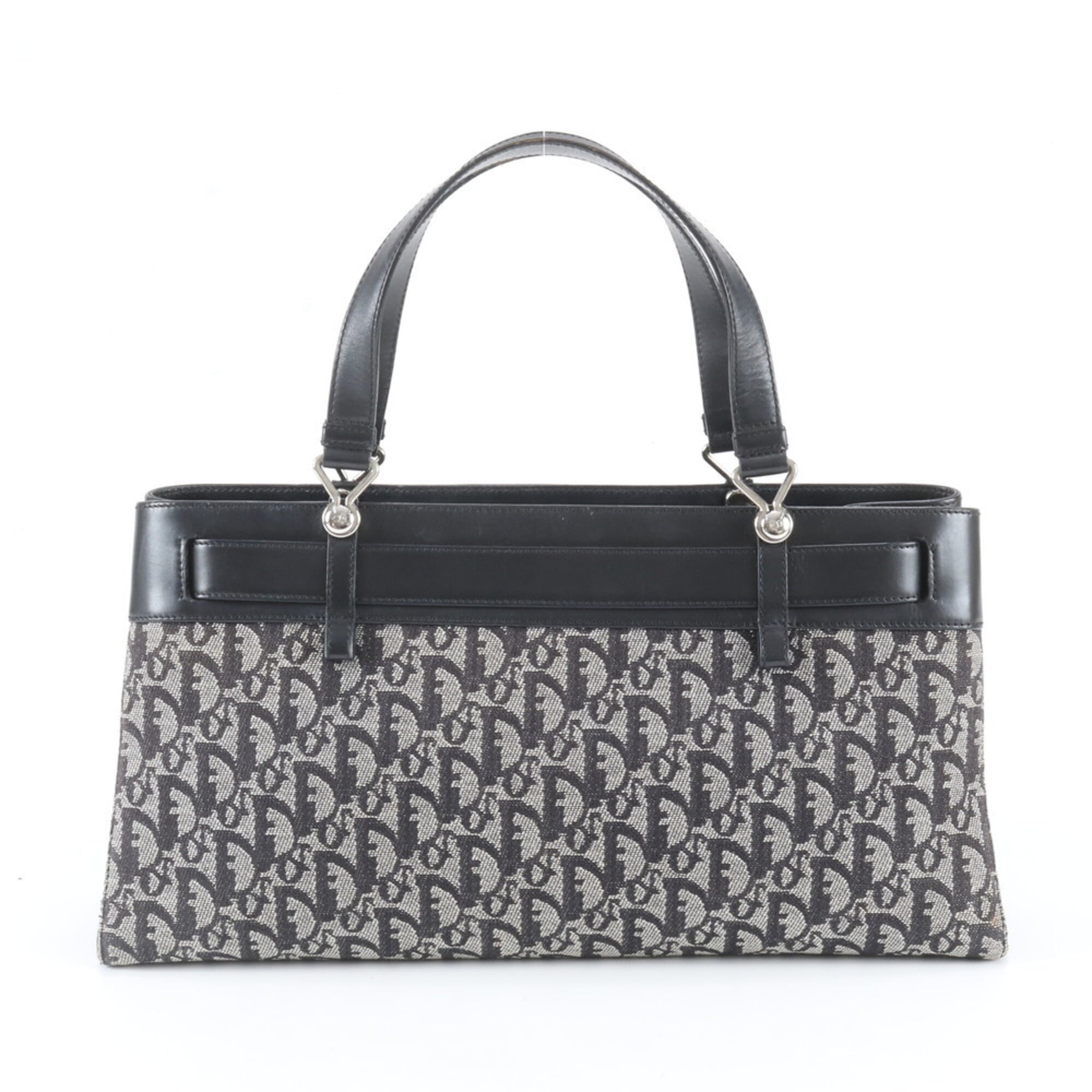 Christian Dior Black Leather Canvas Handbag Tote Bag (Pre-Owned)