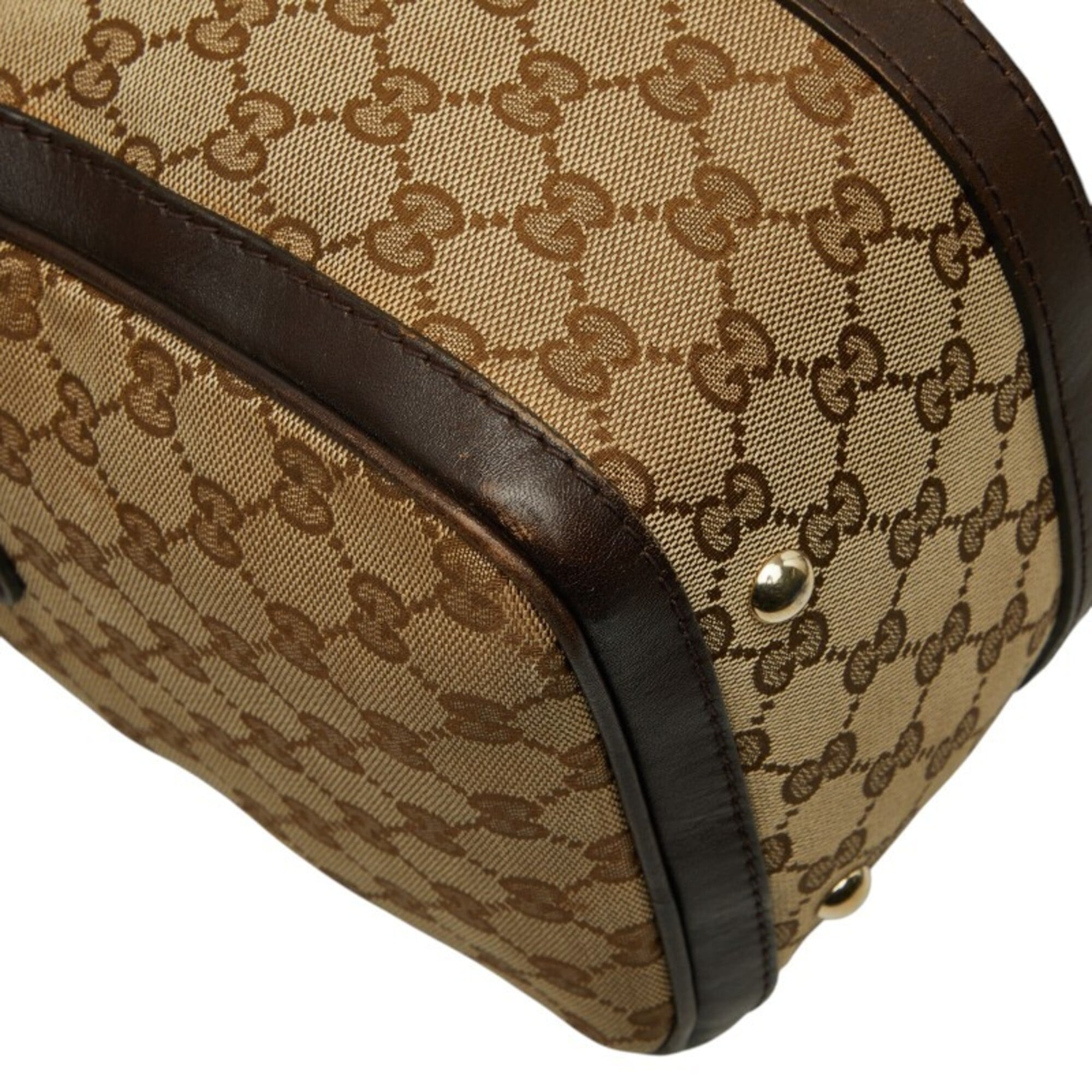 Gucci Beige Brown Canvas Leather Handbag Shoulder Bag (Pre-Owned)