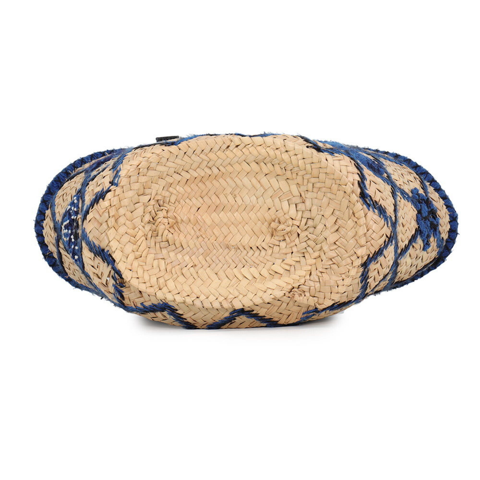 Loewe Beige Blue Navy Raffia Leather Basket Handbag (Pre-Owned)