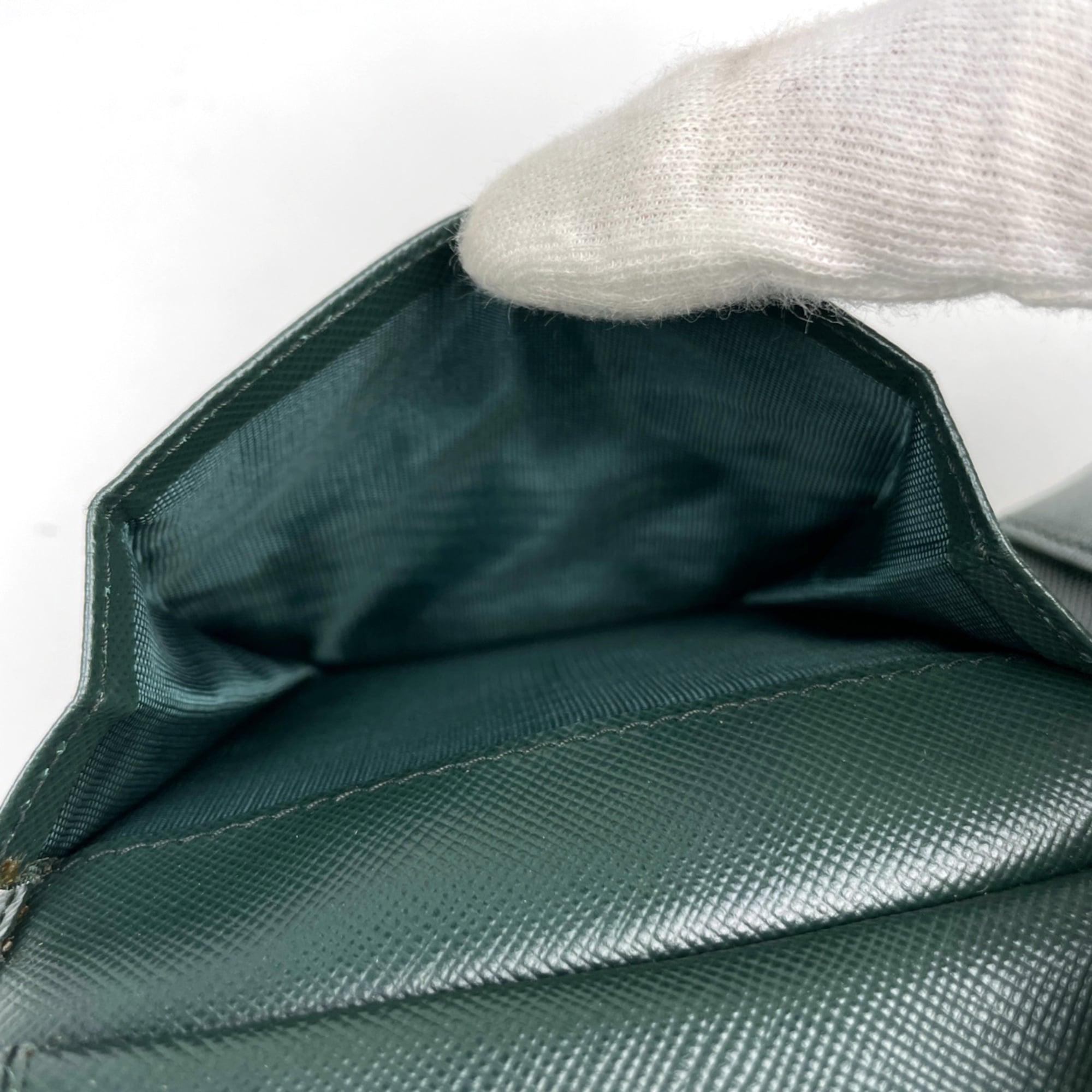 Prada Green Saffiano Triangle Leather Wallet (Bi-Fold) (Pre-Owned)