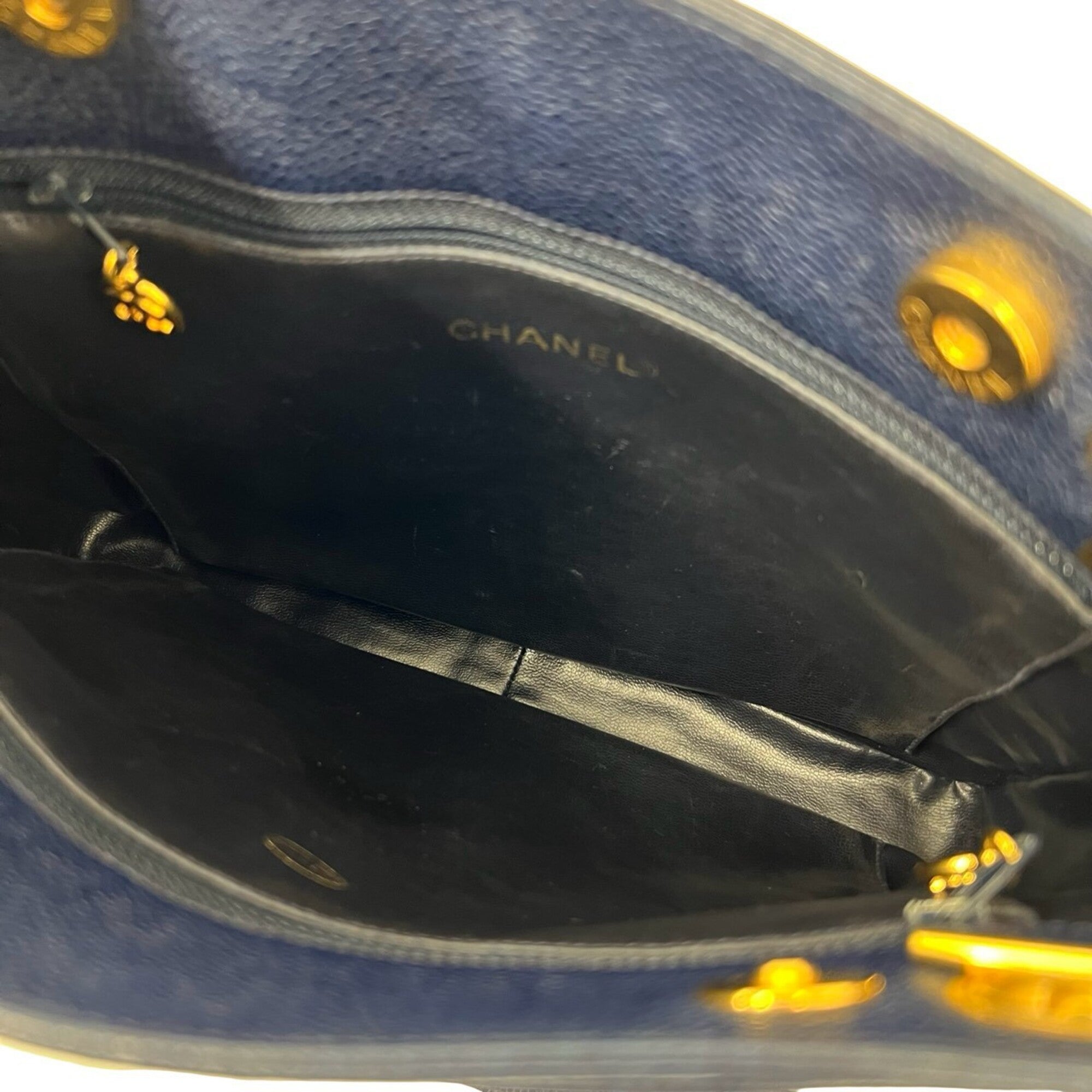 Chanel Navy Grained Calfskin Shoulder Bag Tote Bag (Pre-Owned)