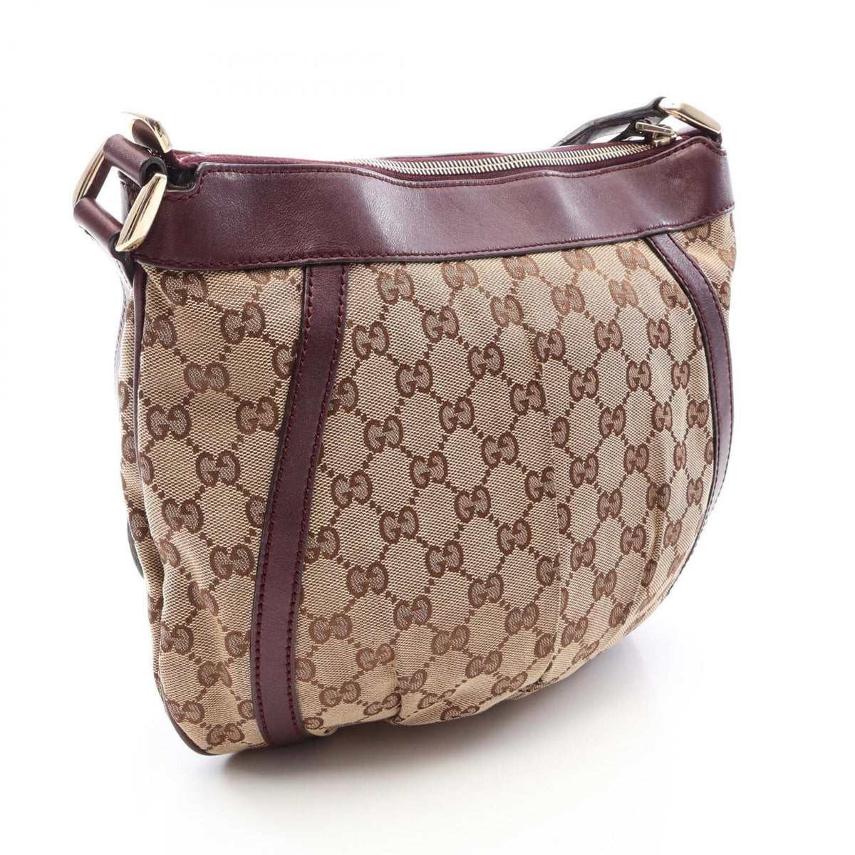 Gucci Beige Bordeaux Canvas Leather Handbag Shoulder Bag (Pre-Owned)