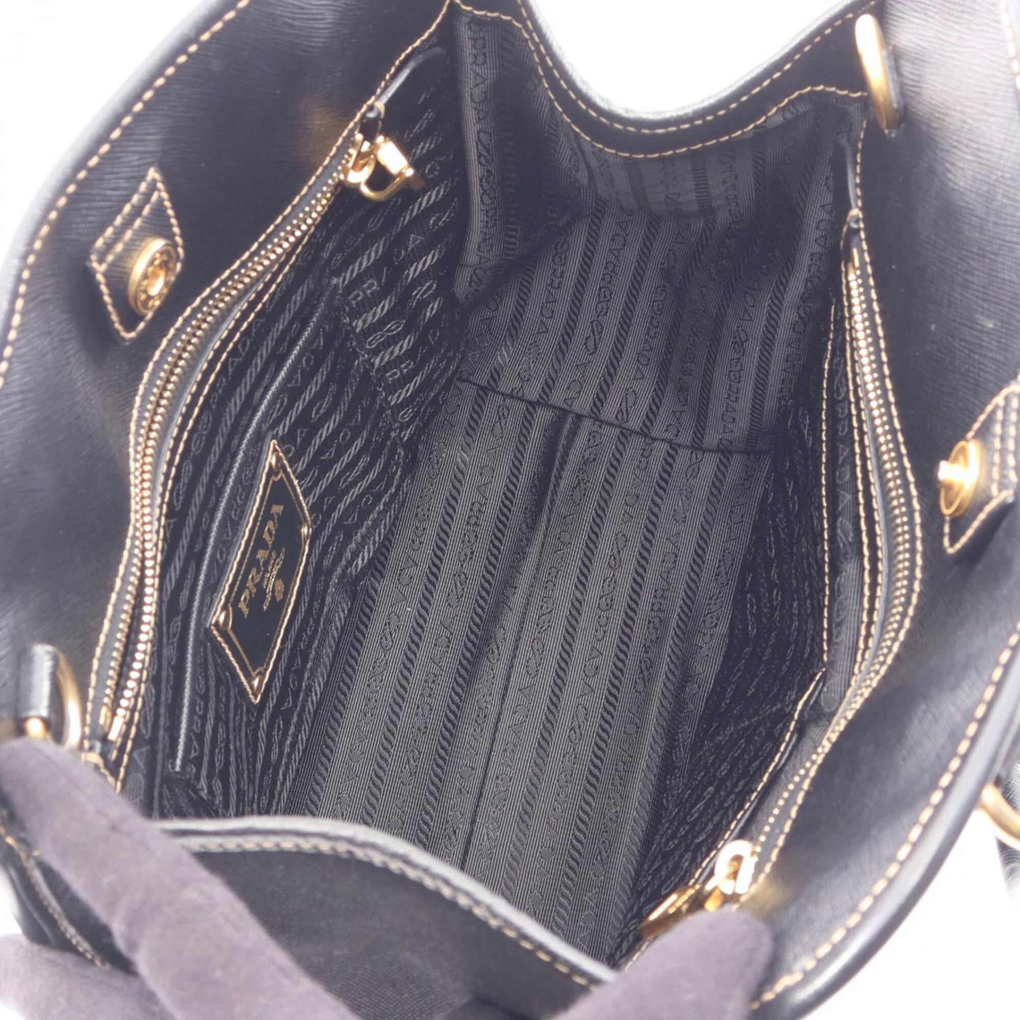 Prada Black Canvas Leather Handbag (Pre-Owned)