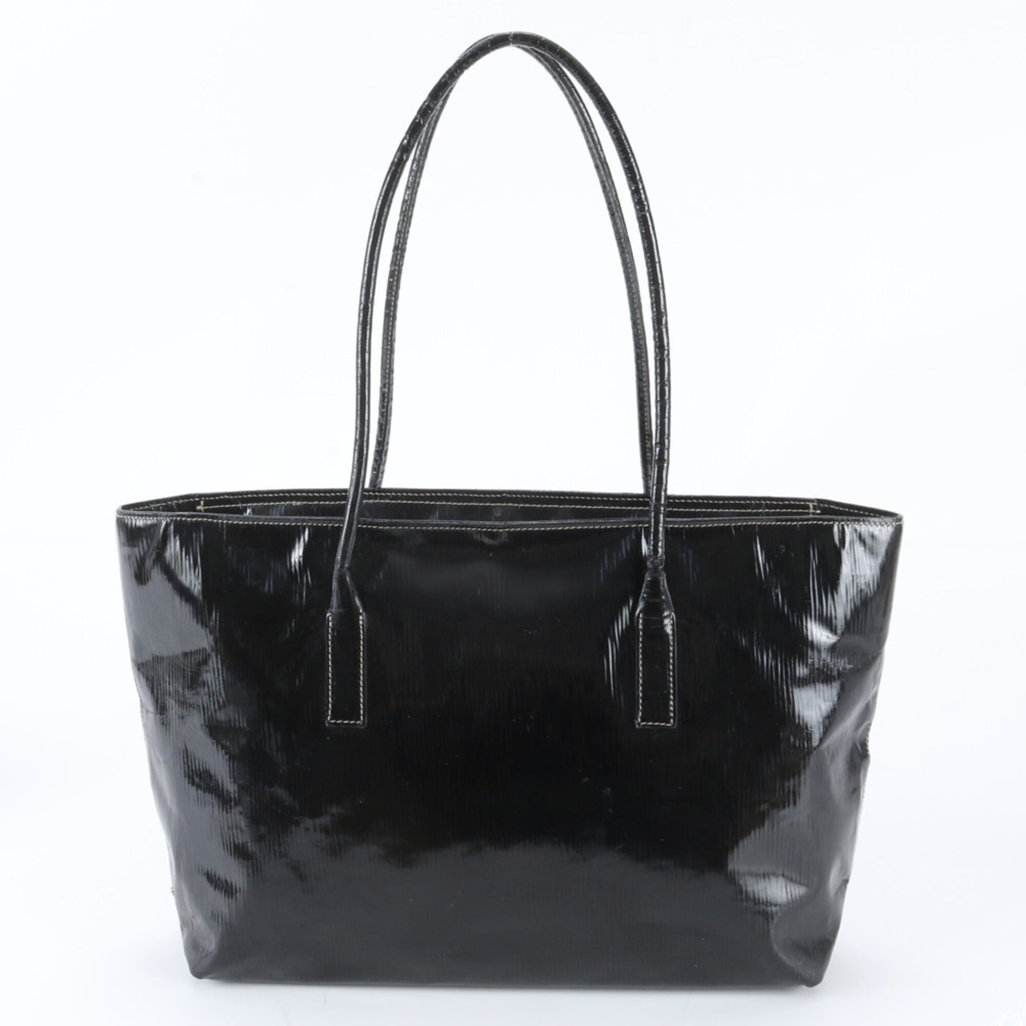 Prada Black Leather Coated Canvas Handbag Shoulder Bag Tote Bag (Pre-Owned)