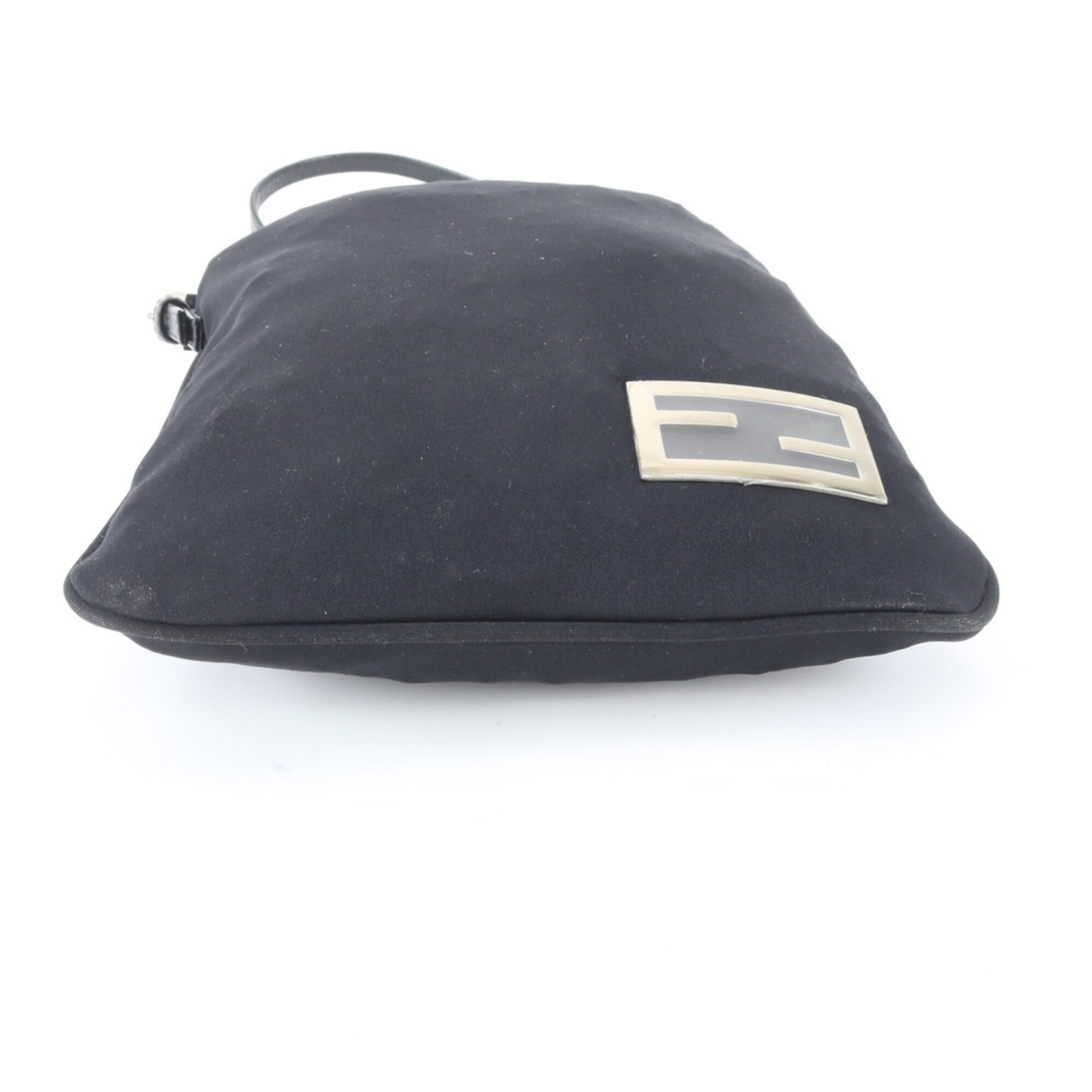 Fendi Black Leather Canvas Handbag Shoulder Bag (Pre-Owned)