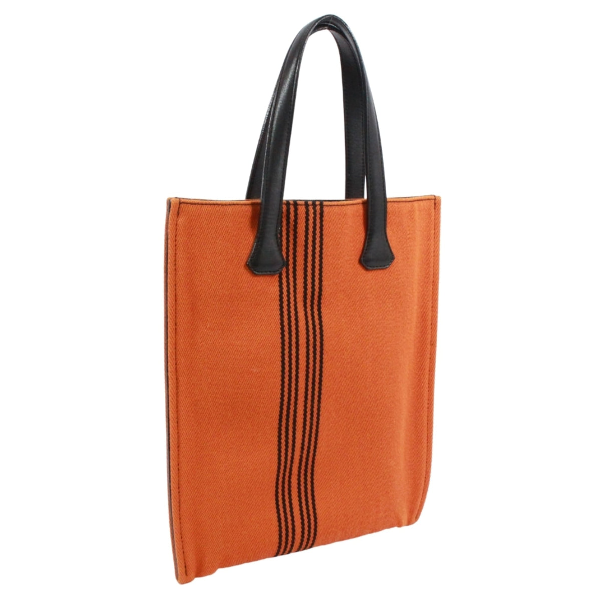 Hermes Black Orange Leather Canvas Tote Bag (Pre-Owned)
