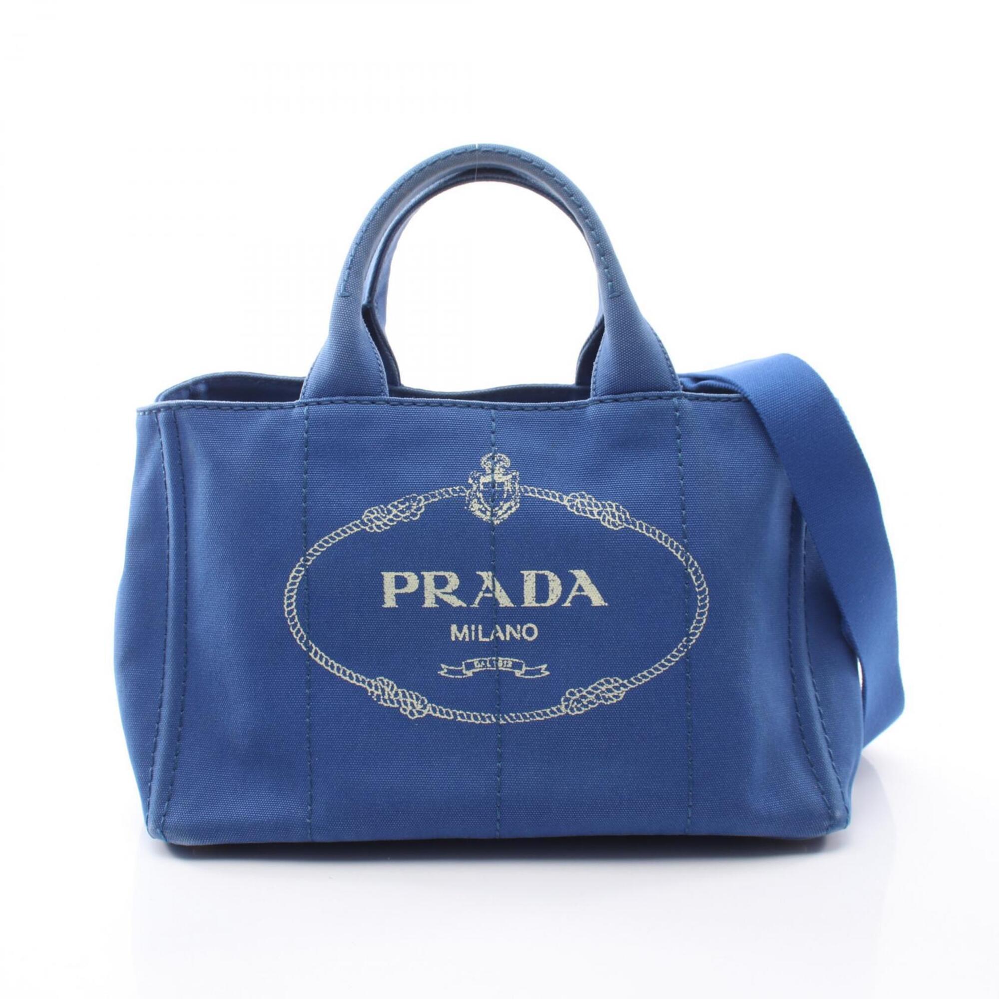 Prada Blue Canvas Handbag Tote Bag (Pre-Owned)