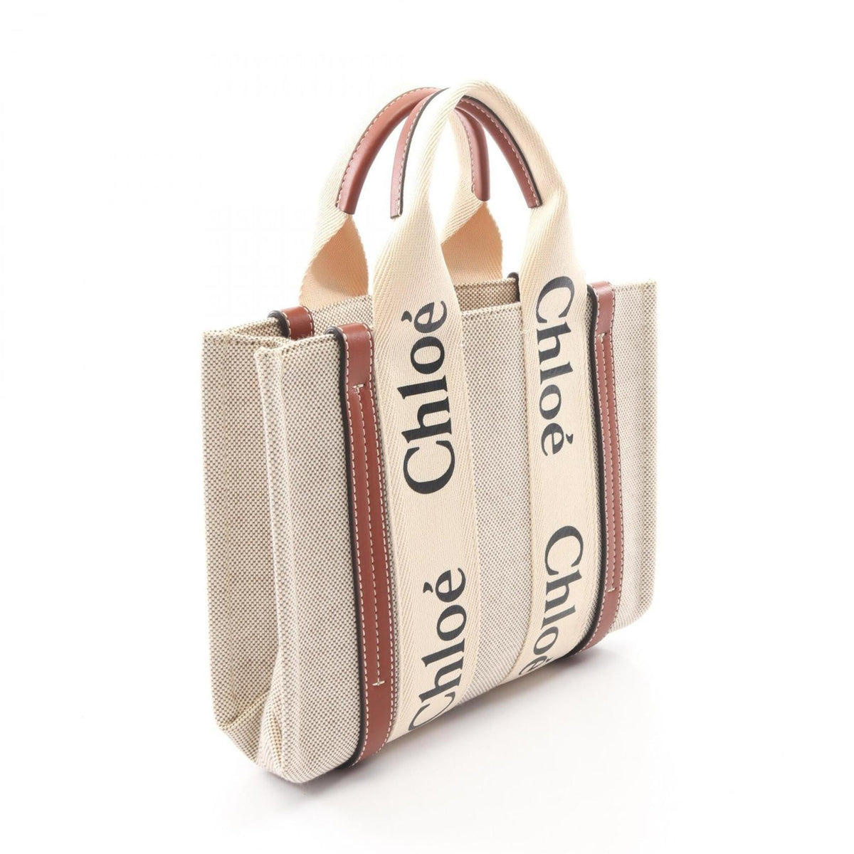 Chloé Beige Brown Canvas Leather Handbag (Pre-Owned)