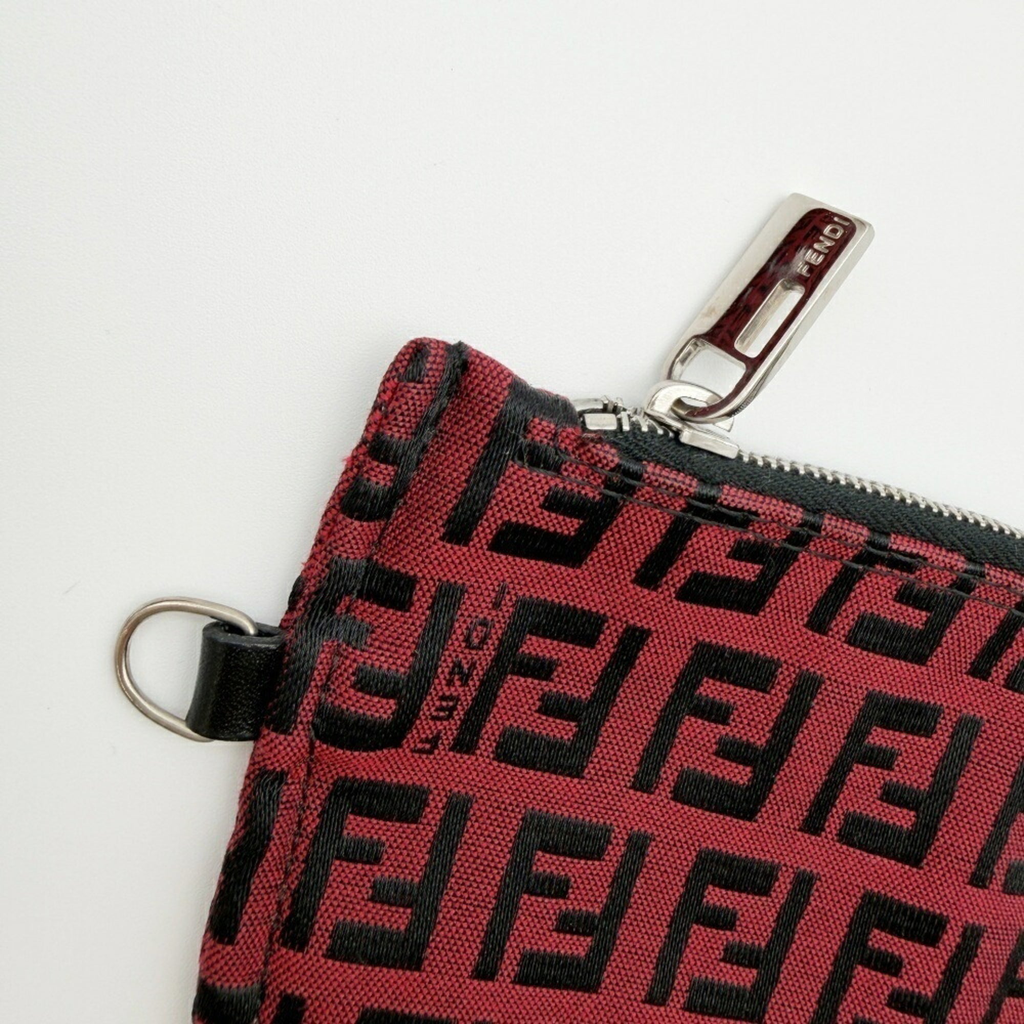 Fendi Black Red Color Canvas Leather Tote Bag (Pre-Owned)