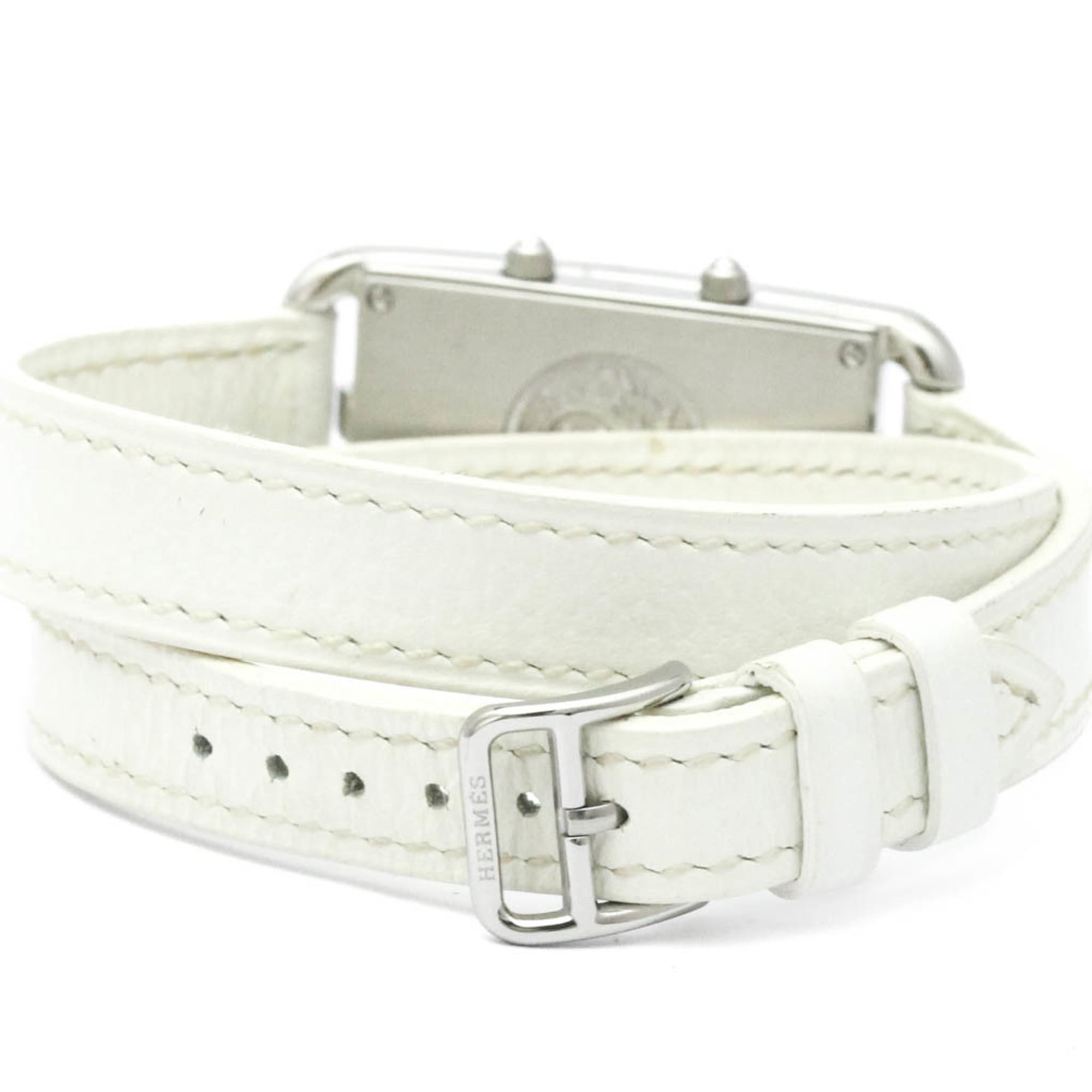 Hermes Cape Cod Deux Zones Double Tour Quartz Watch Stainless Steel And Leather Watch (Pre-Owned)