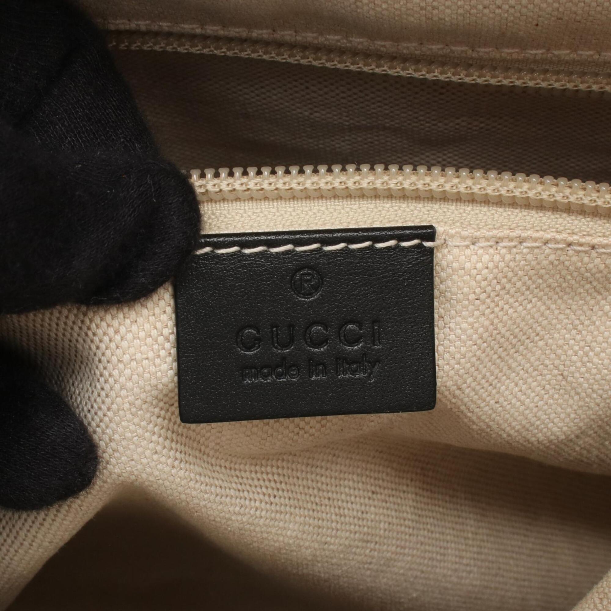 Gucci Beige Black Brown Coated Canvas Leather Handbag Shoulder Bag (Pre-Owned)