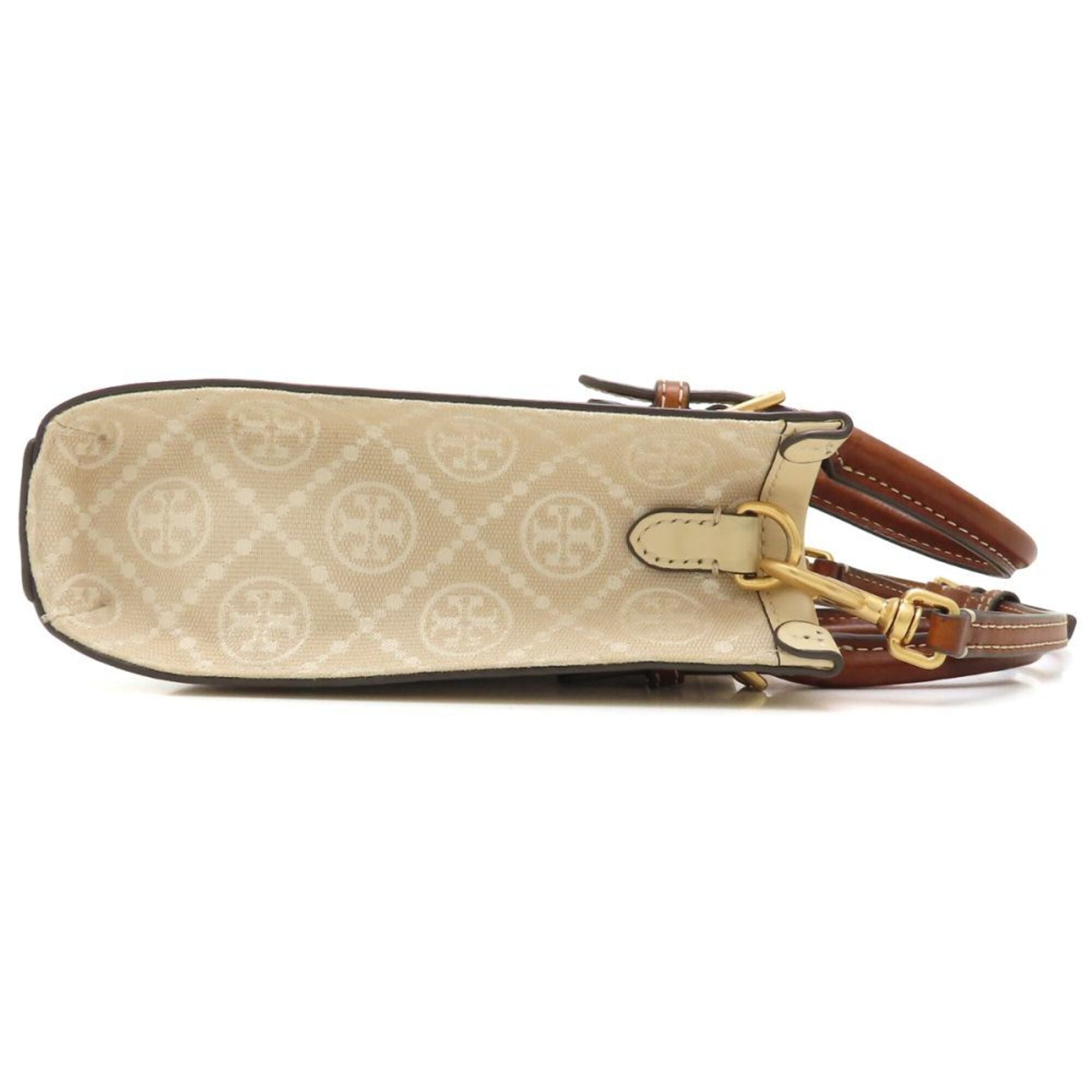 Tory Burch Brown Ivory Canvas Leather Shoulder Bag (Pre-Owned)