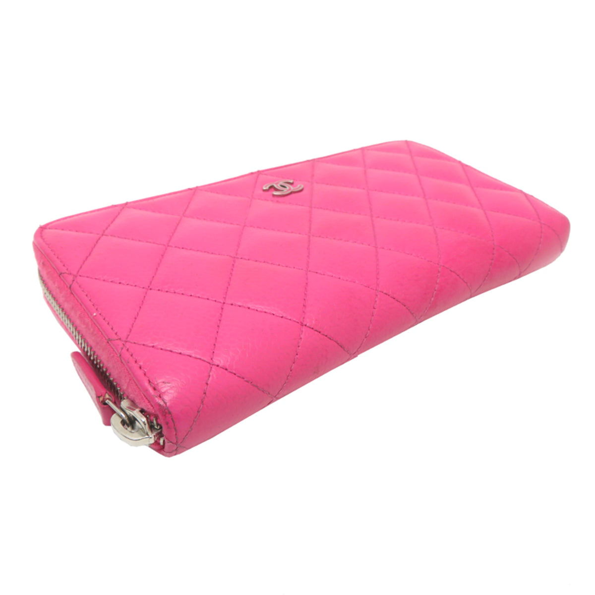 Chanel Pink Grained Calfskin Long Wallet (Bi-Fold) (Pre-Owned)