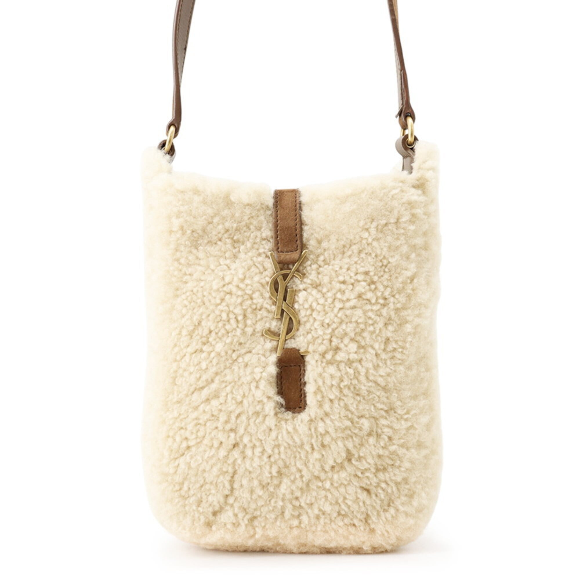 Yves Saint Laurent Beige Brown Leather Handbag Shoulder Bag (Pre-Owned)