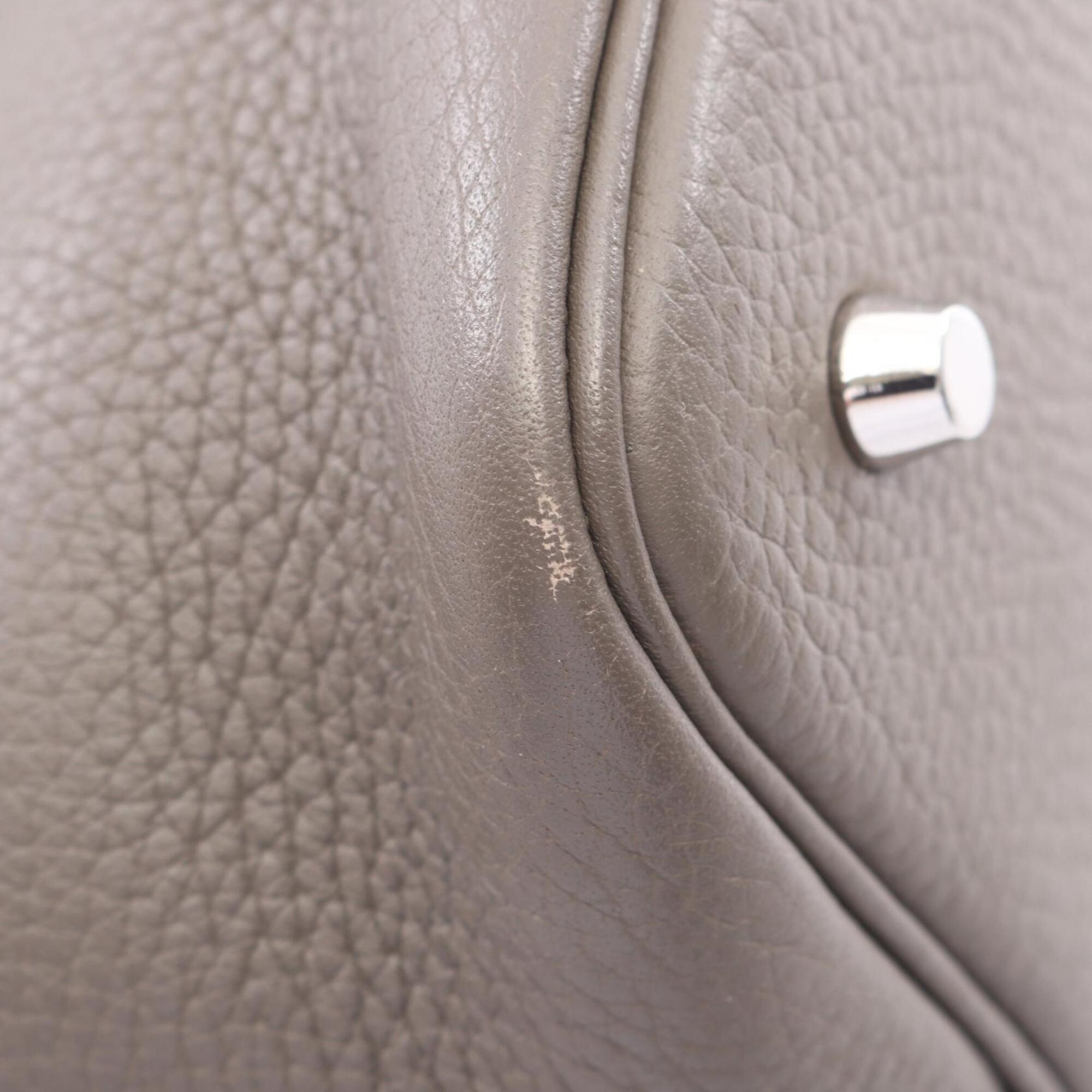Hermes Etain Gray Taurillon Clemence Leather Handbag (Pre-Owned)